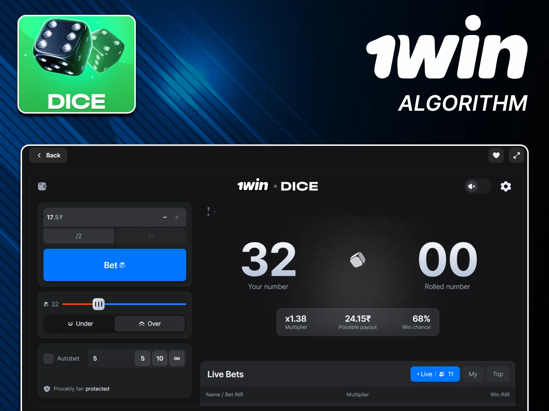 Understand the official 1win Dice game algorithm.
