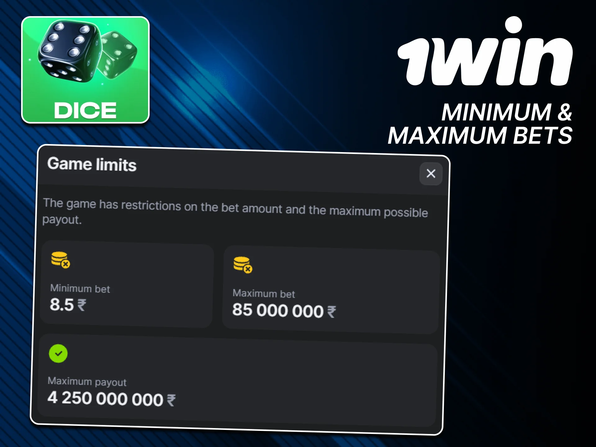 Check Dice betting limits on official 1win website.