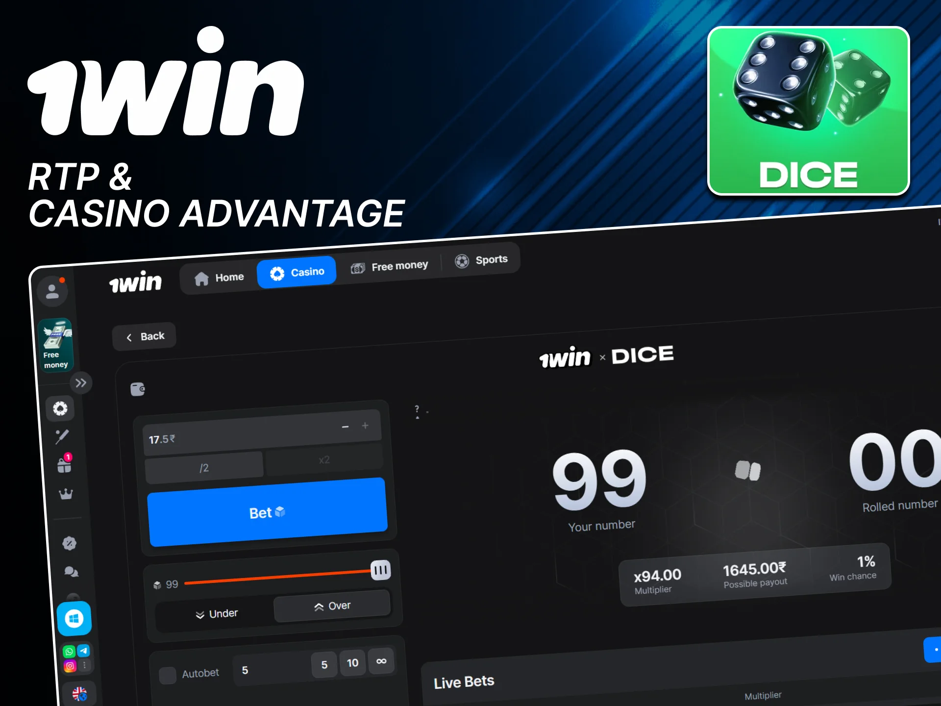 Review Dice RTP on the official 1win site.