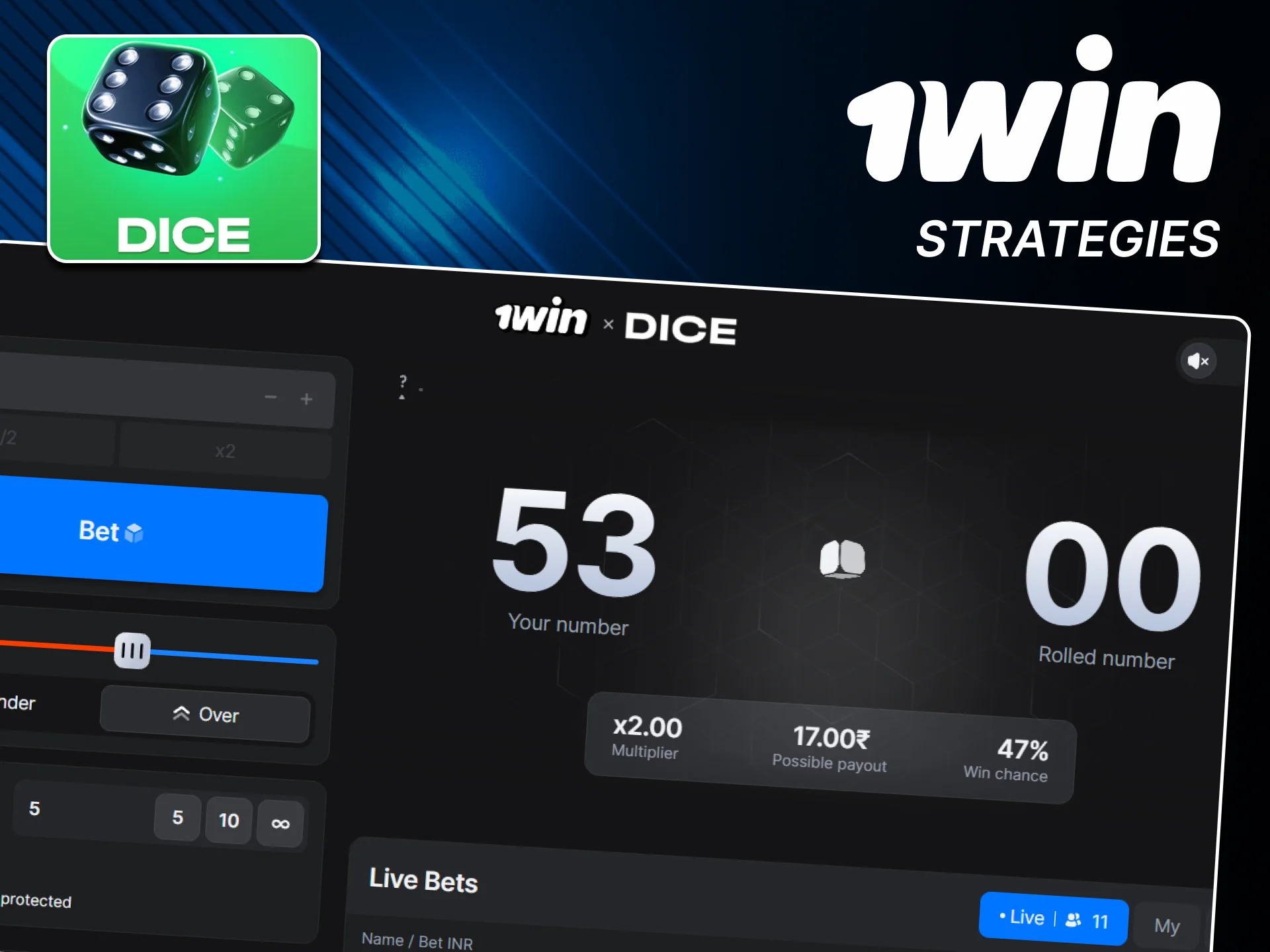 Apply official 1win Dice strategies to win.