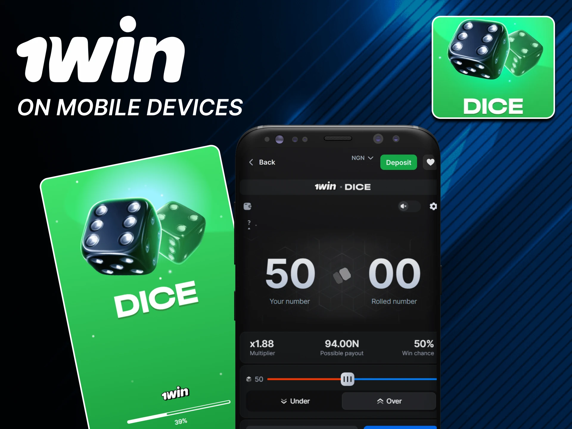 Choose the 1win app to play Dice.