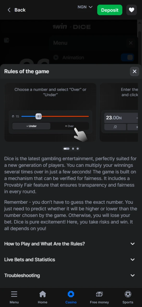 You can also find the rules in the game Dice from 1win.