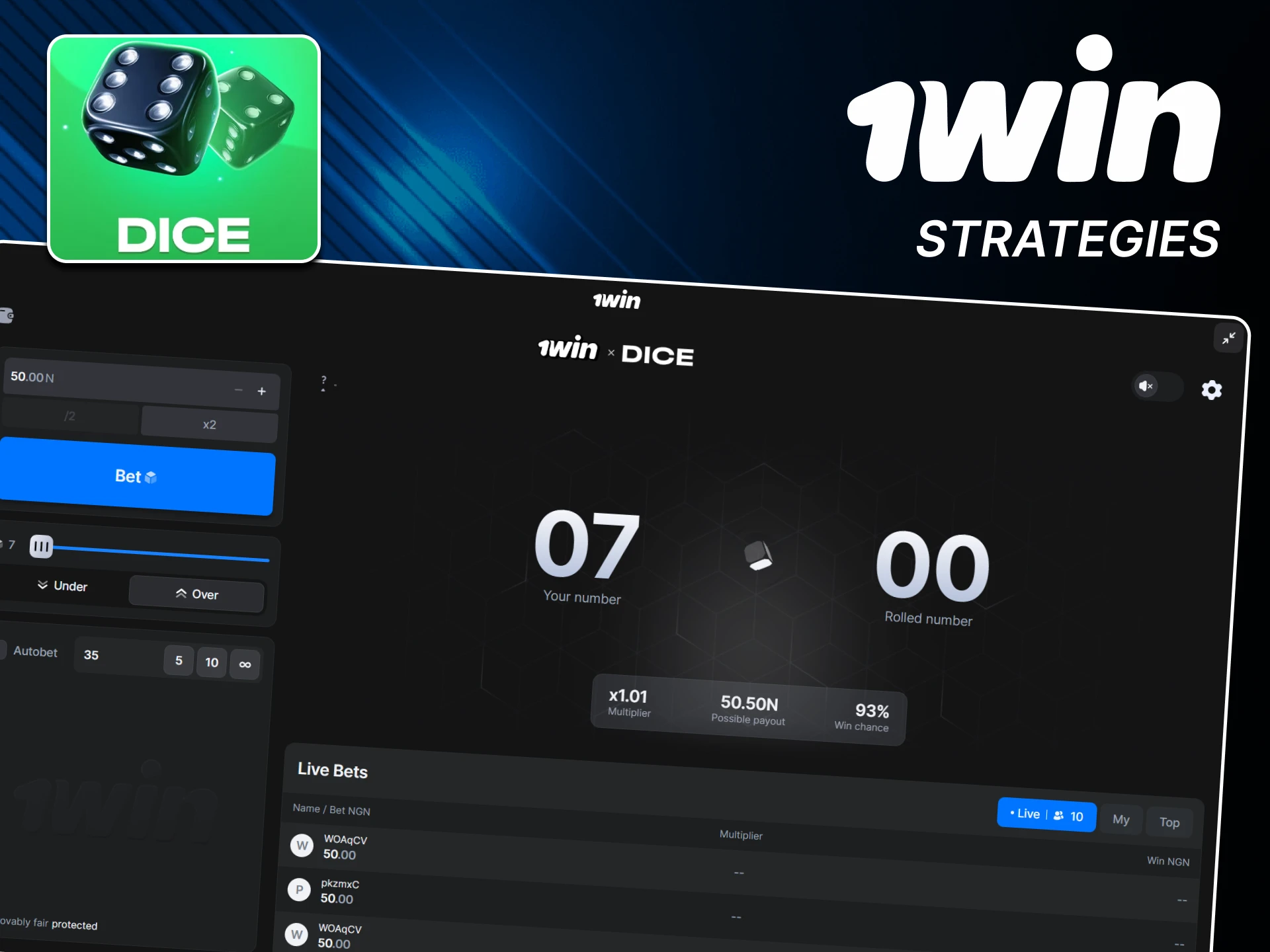 We've compiled the best strategies for playing Dice from 1win.