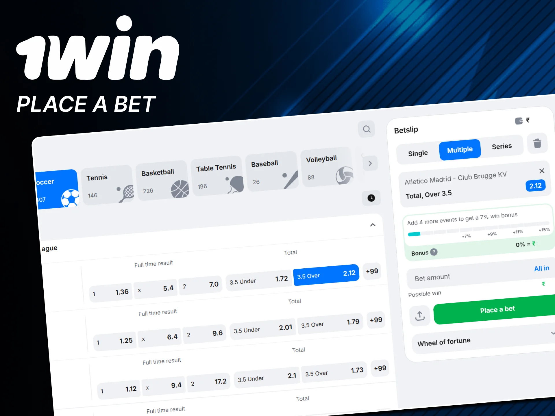 Place your football bets on official 1win website.