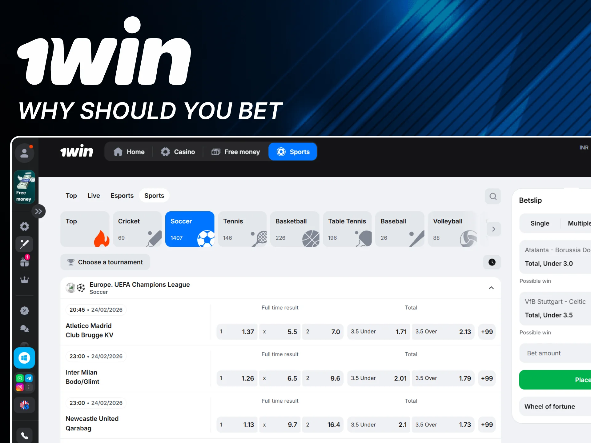 Bet on football with the official 1win advantage.
