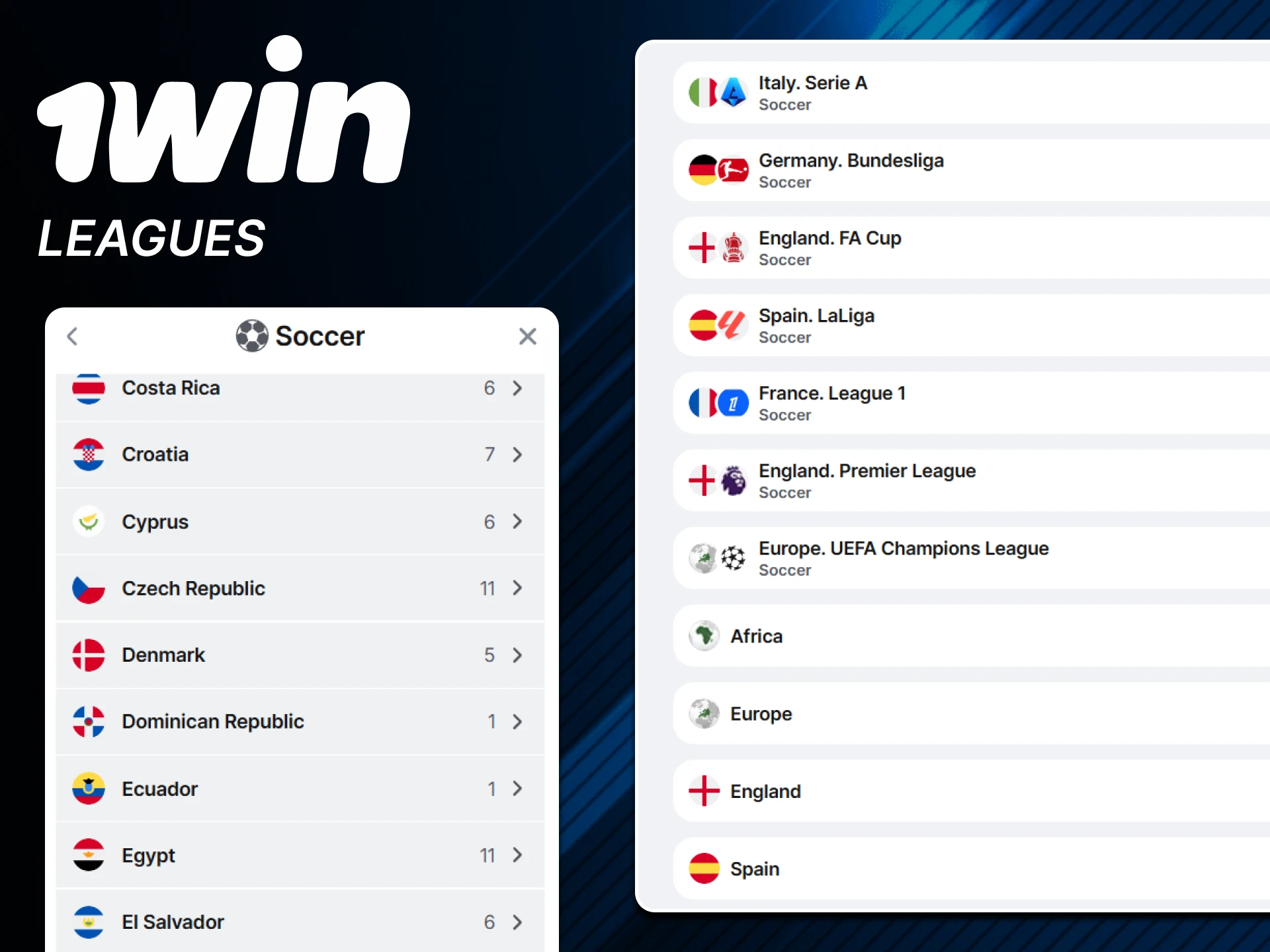 All football leagues are available for betting on 1win.