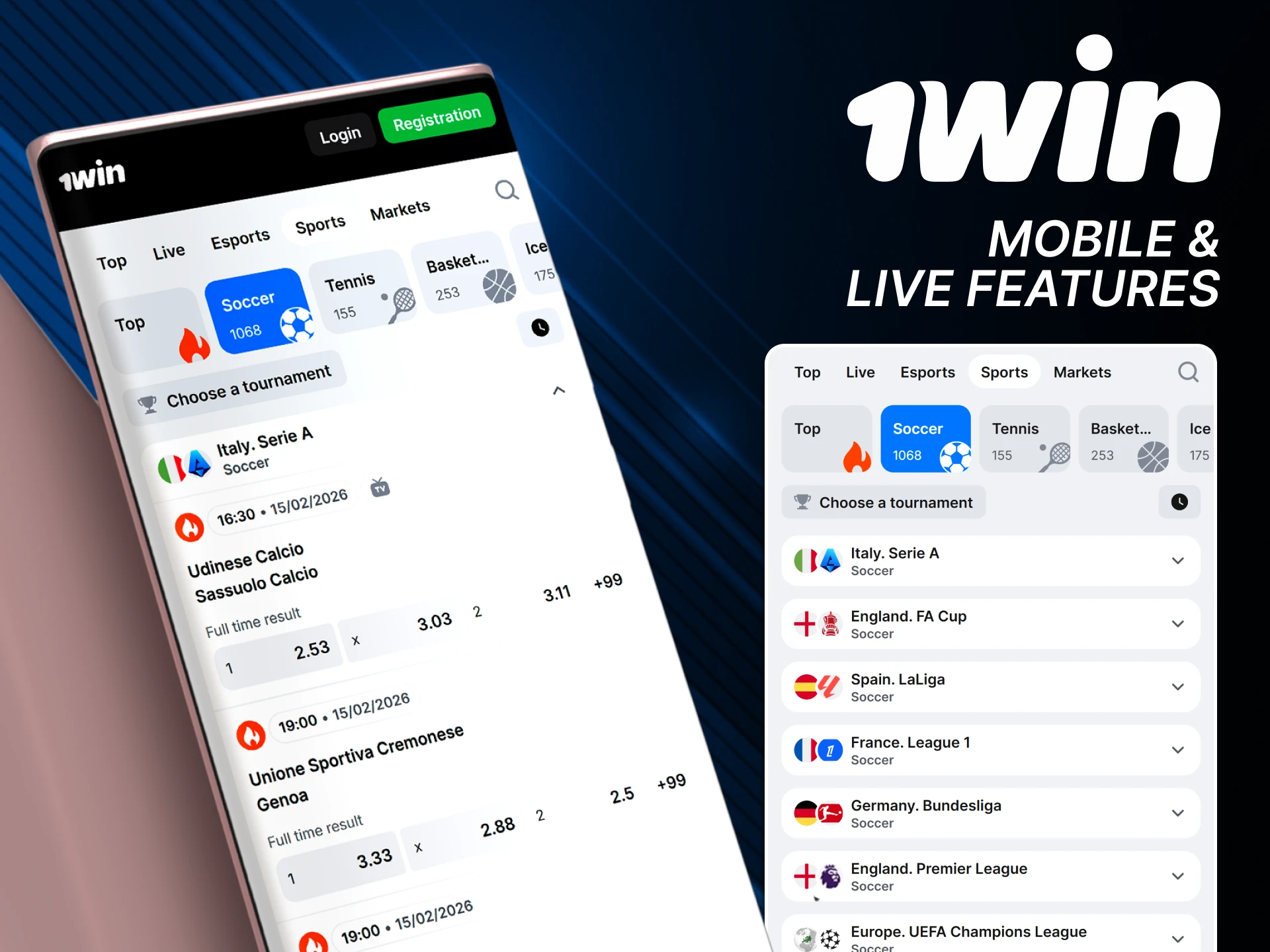 Place your football bets in the 1win app.