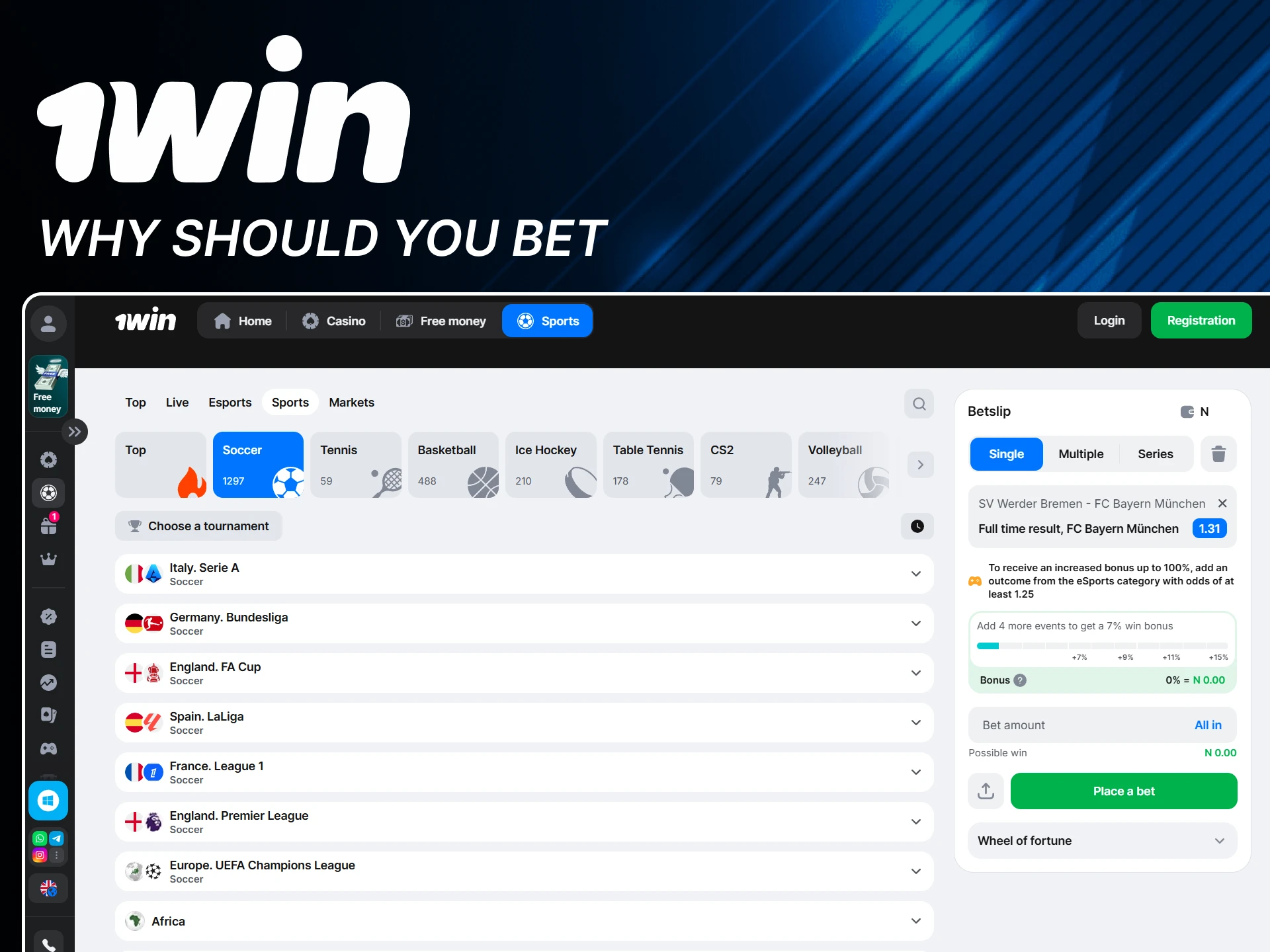 You won't regret choosing 1win for football betting.