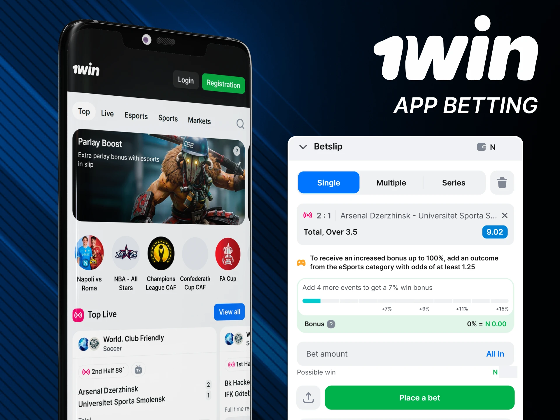 Use the 1win app for sports betting on your phone.