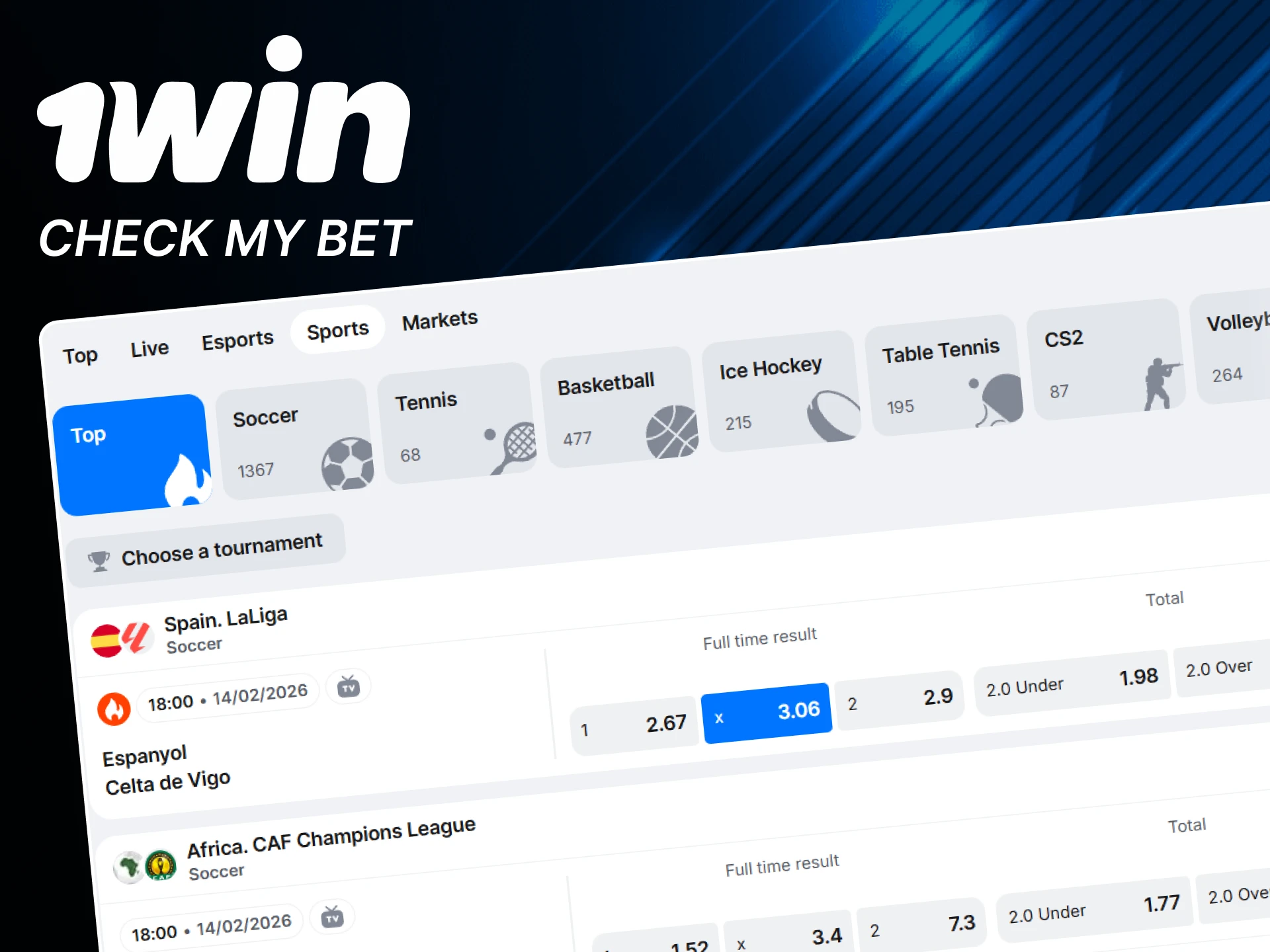 You can always check your bets on 1win.