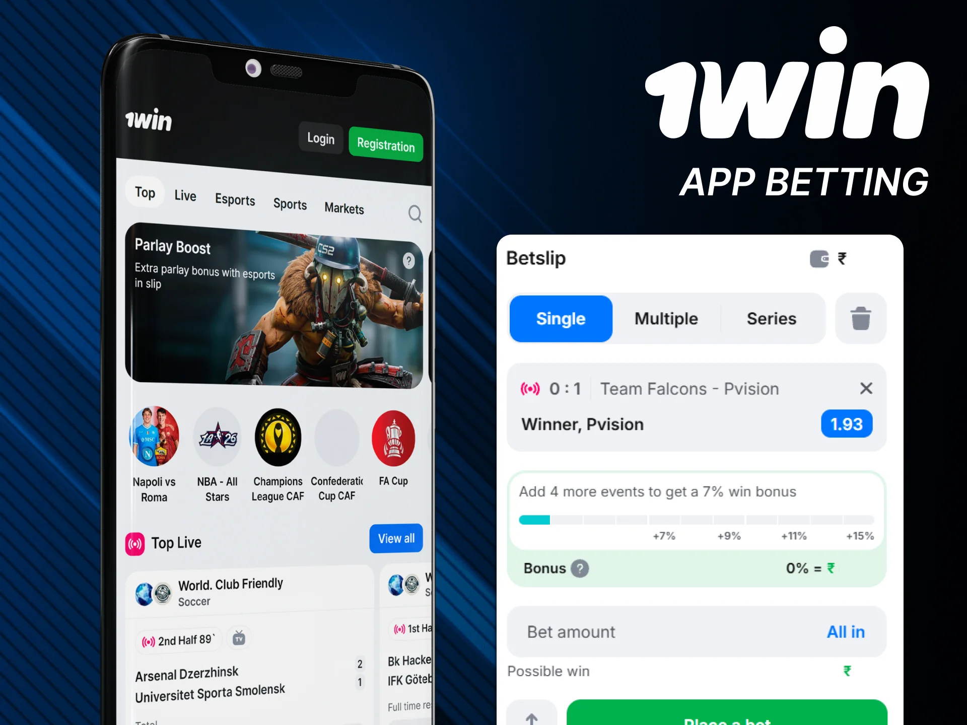 Bet on the go with official 1win app.