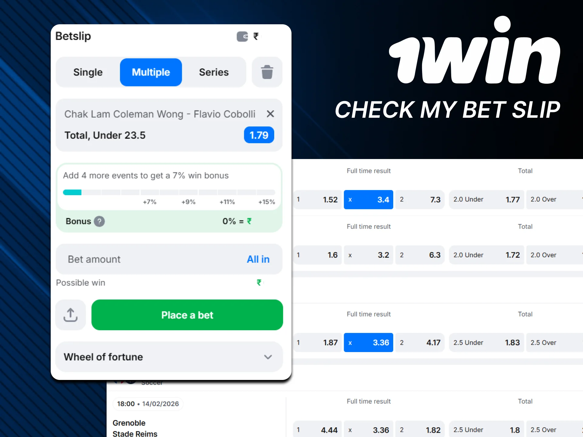 Manage your bet slip at official 1win today.