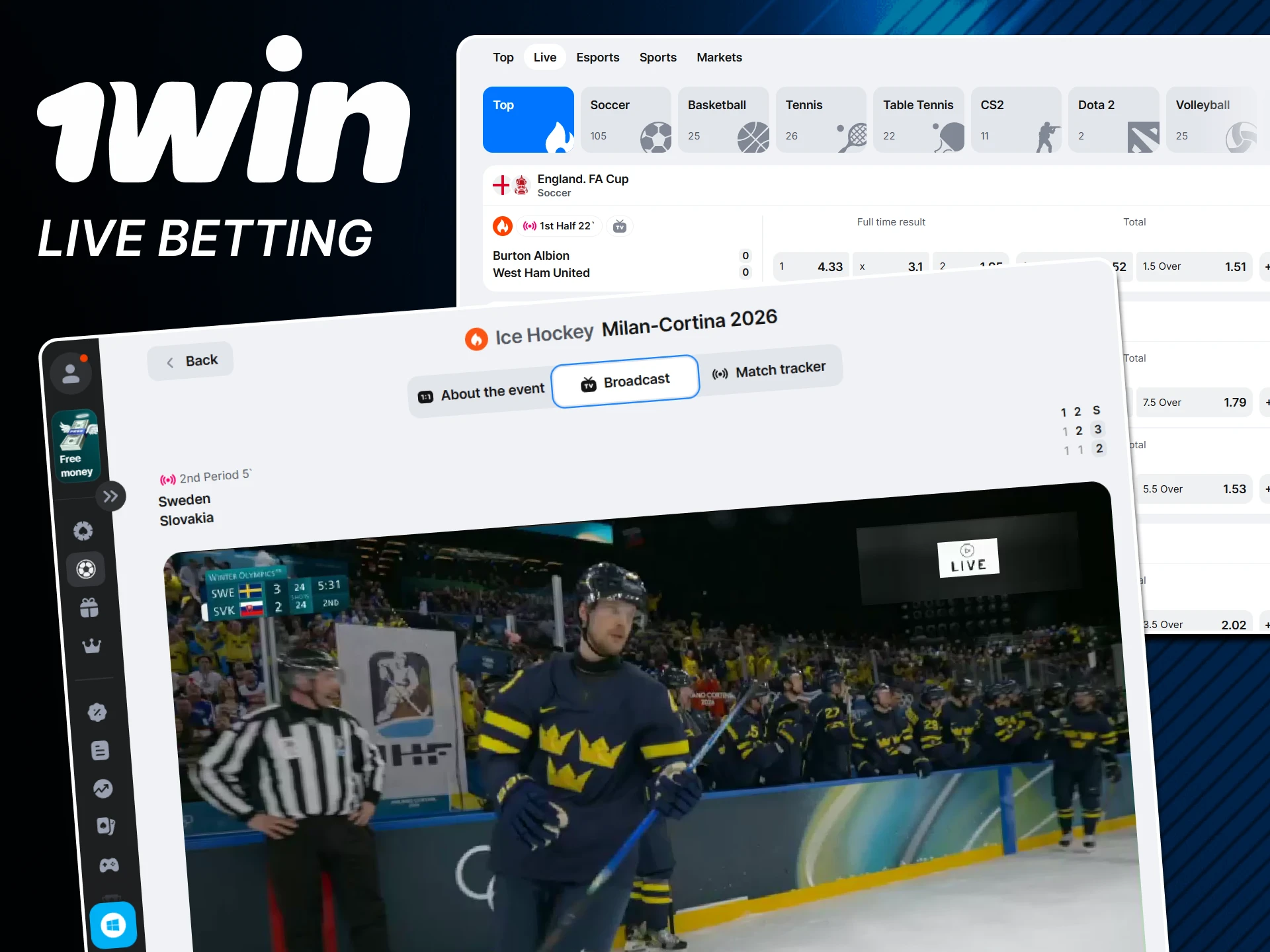 Place bets on live sports events while watching them on 1win.