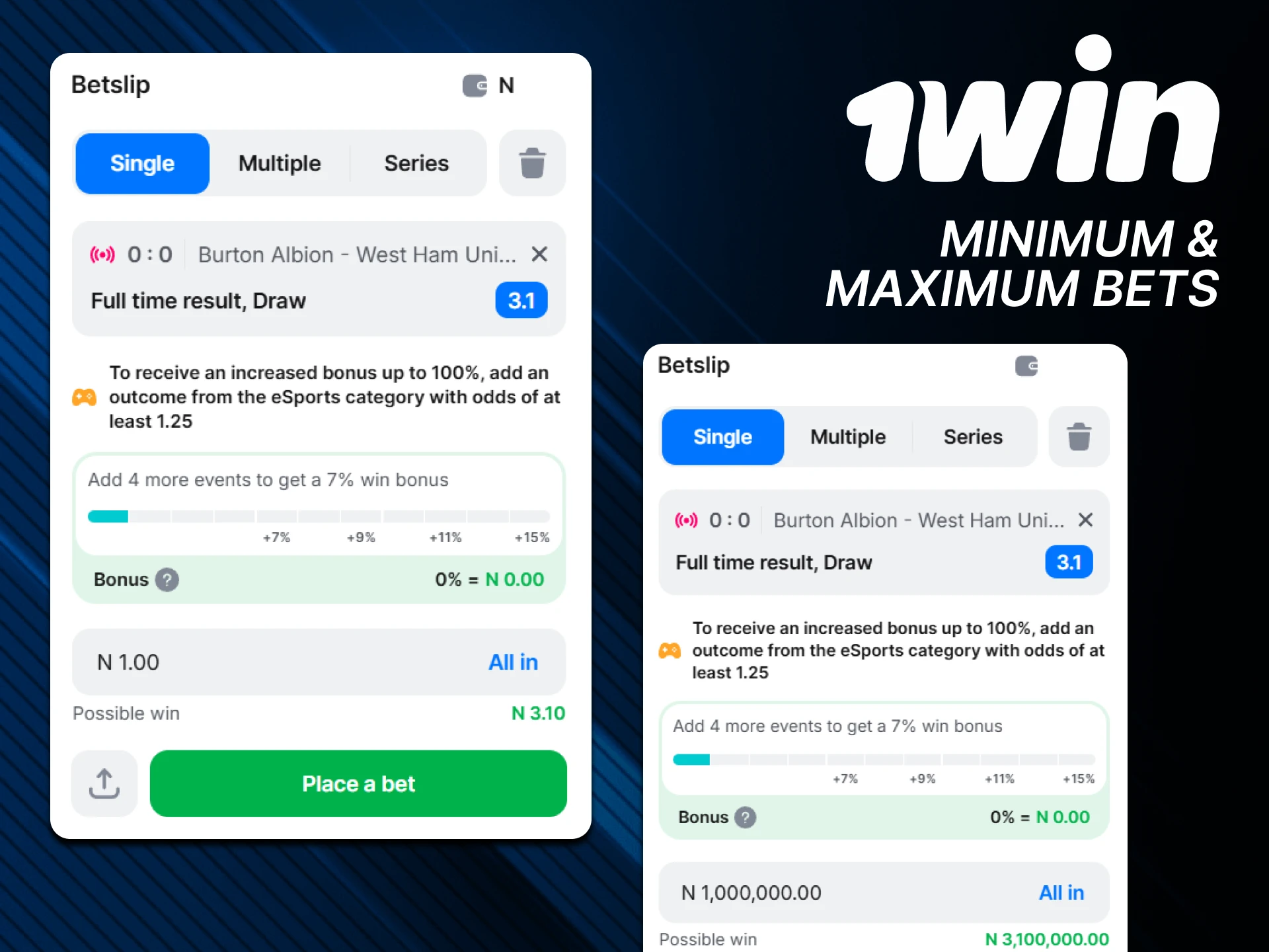 Observe the limits for bets on 1win.