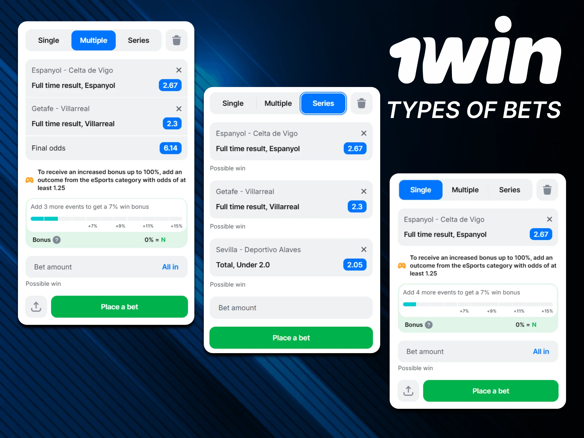 Choose for yourself which bets to place on 1win.