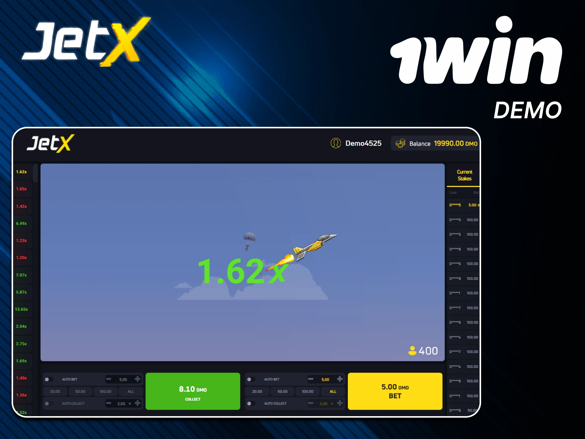 Play JetX without spending your money on 1win.