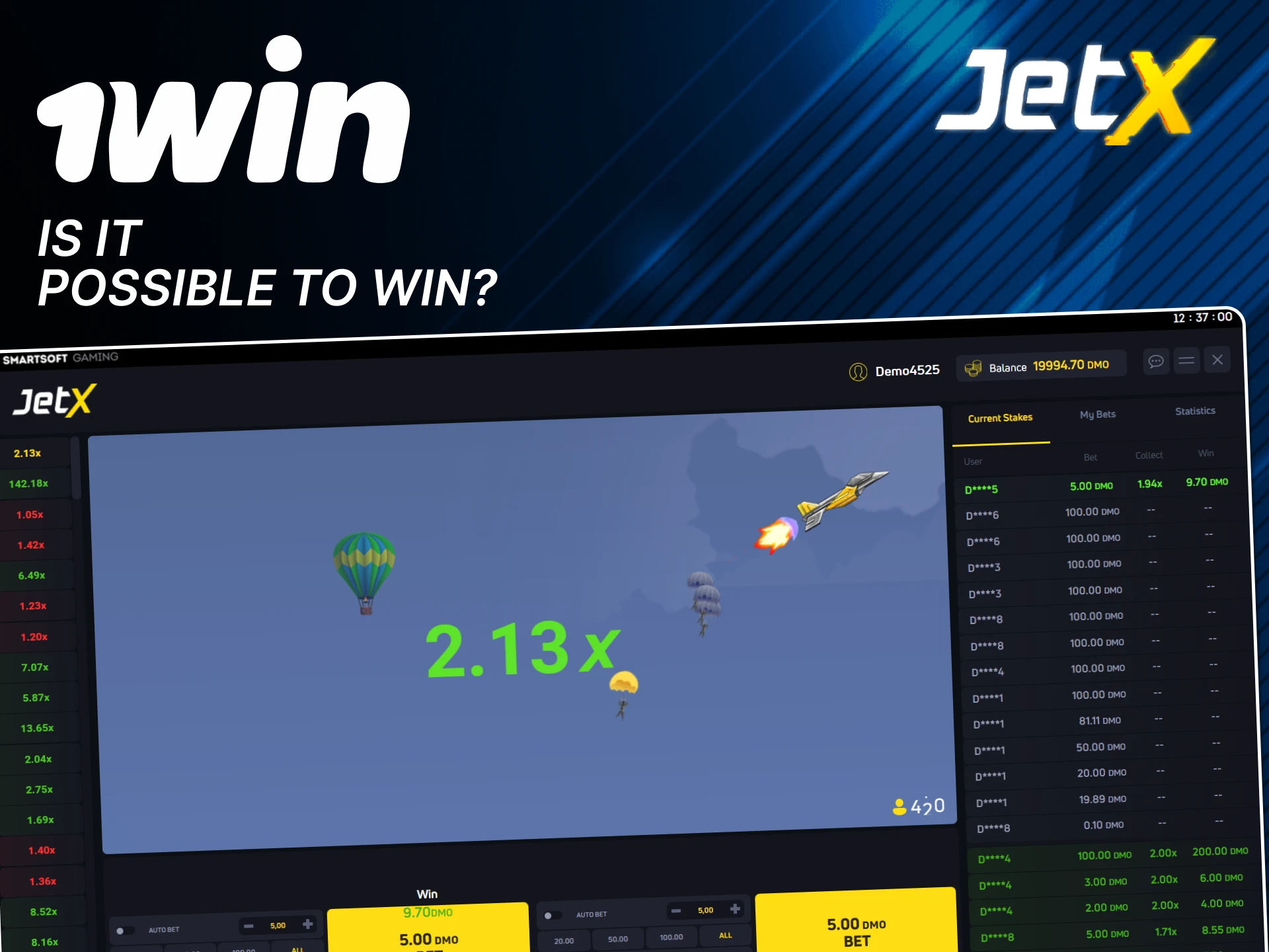 It's very easy to win at JetX on 1win.