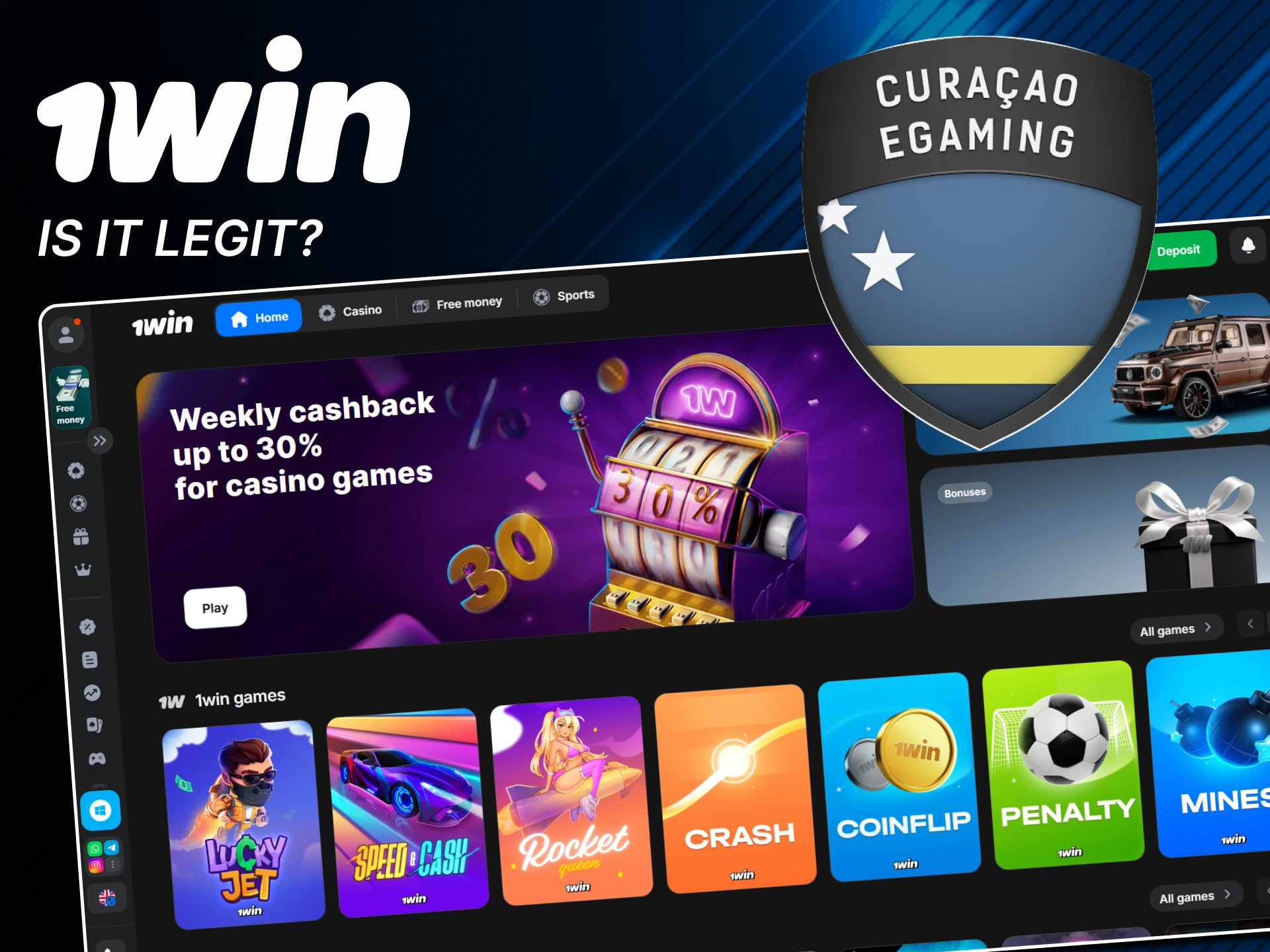 You can see for yourself the legality of the 1win website.