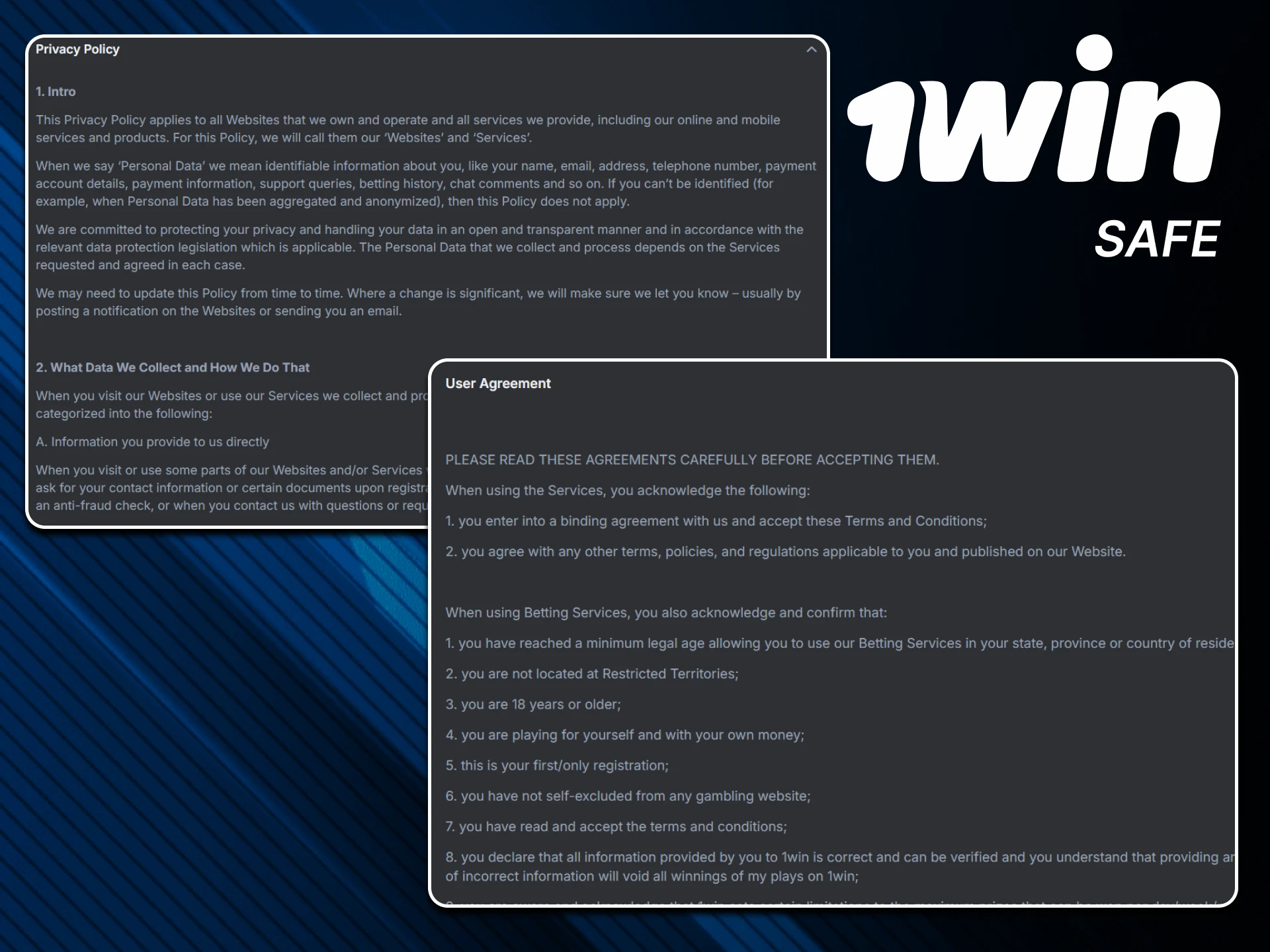 There are many factors confirming the security of the 1win website.