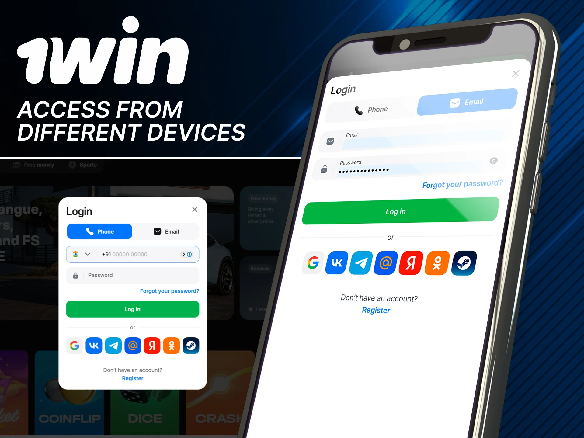 Log in to official 1win from any device.