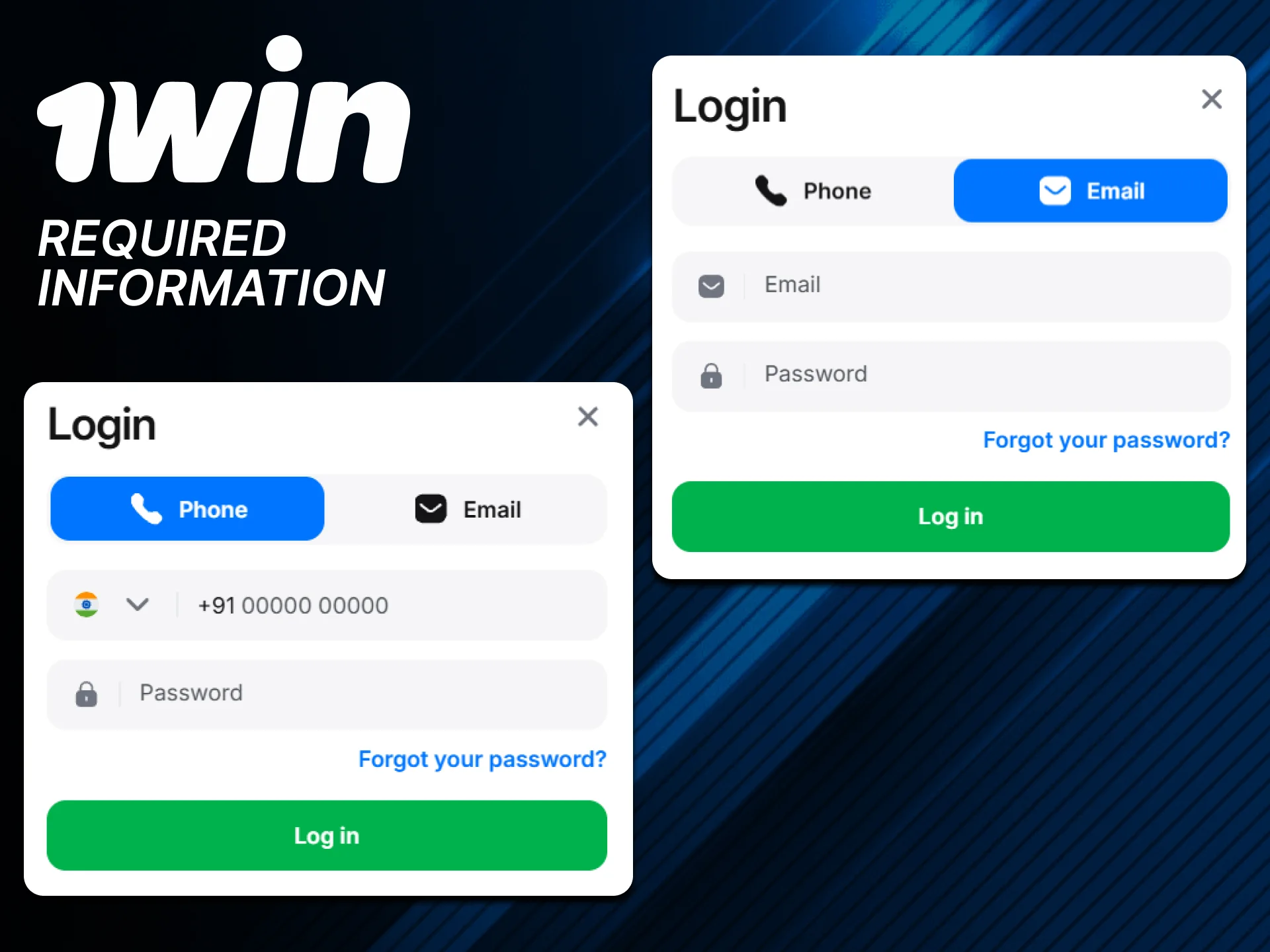 Use your email for official 1win login.