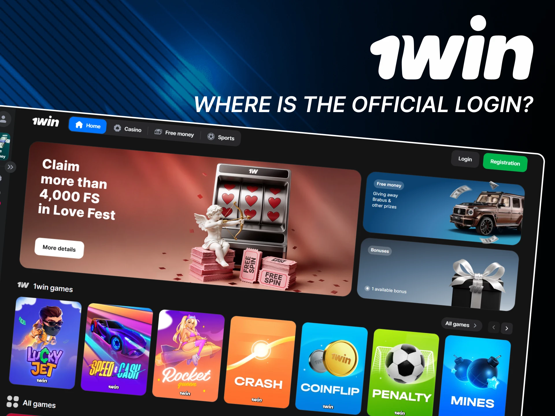 Use the official website to log in to your personal 1win account.