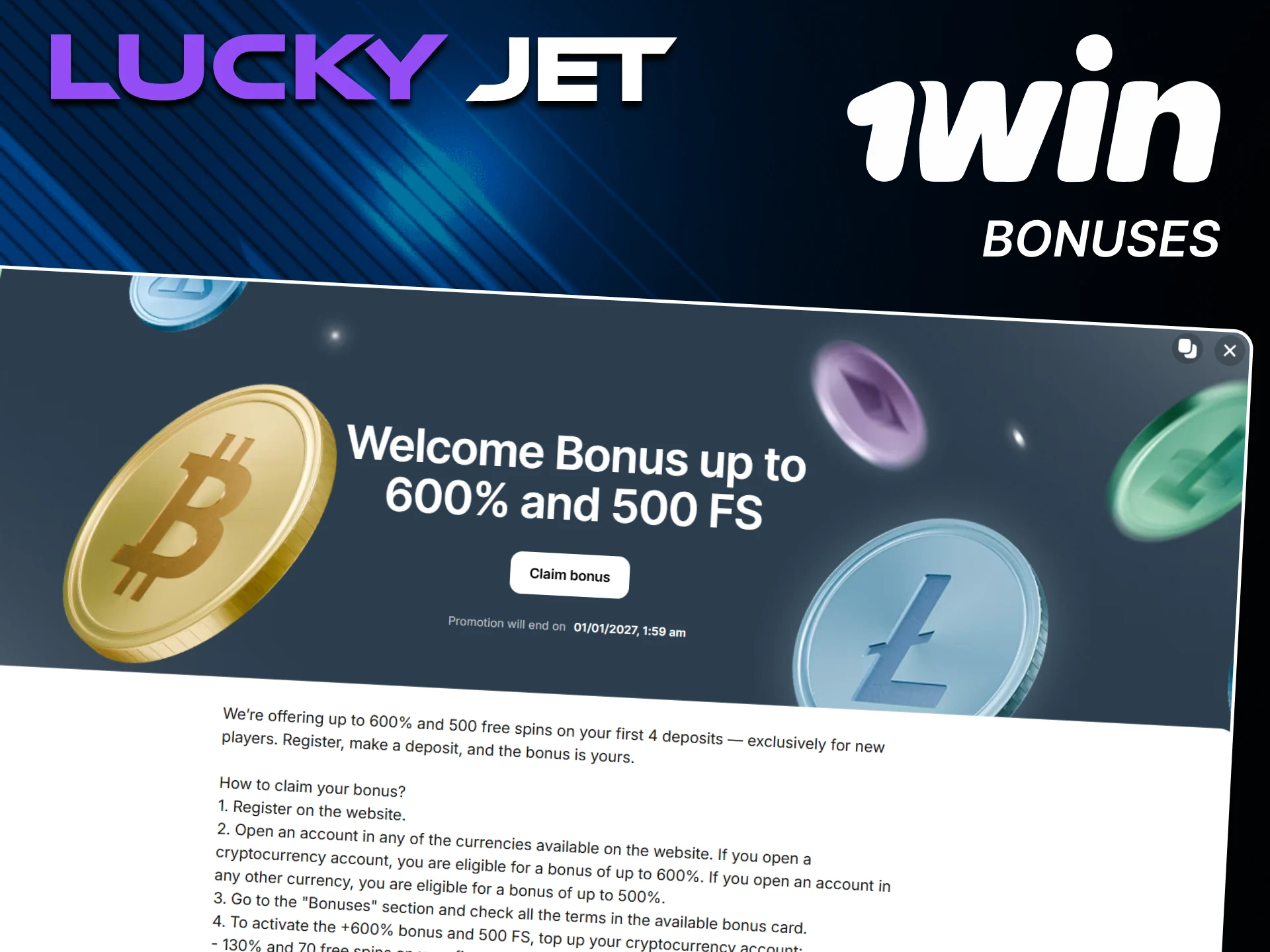 Bonuses await every Lucky Jet player from 1win.