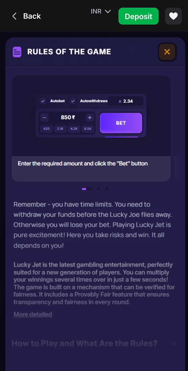 Read Lucky Jet rules on the 1win platform.