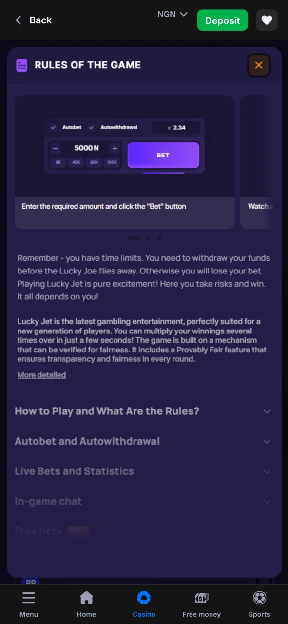 You can find the rules of the game in the Lucky Jet game menu from 1win.