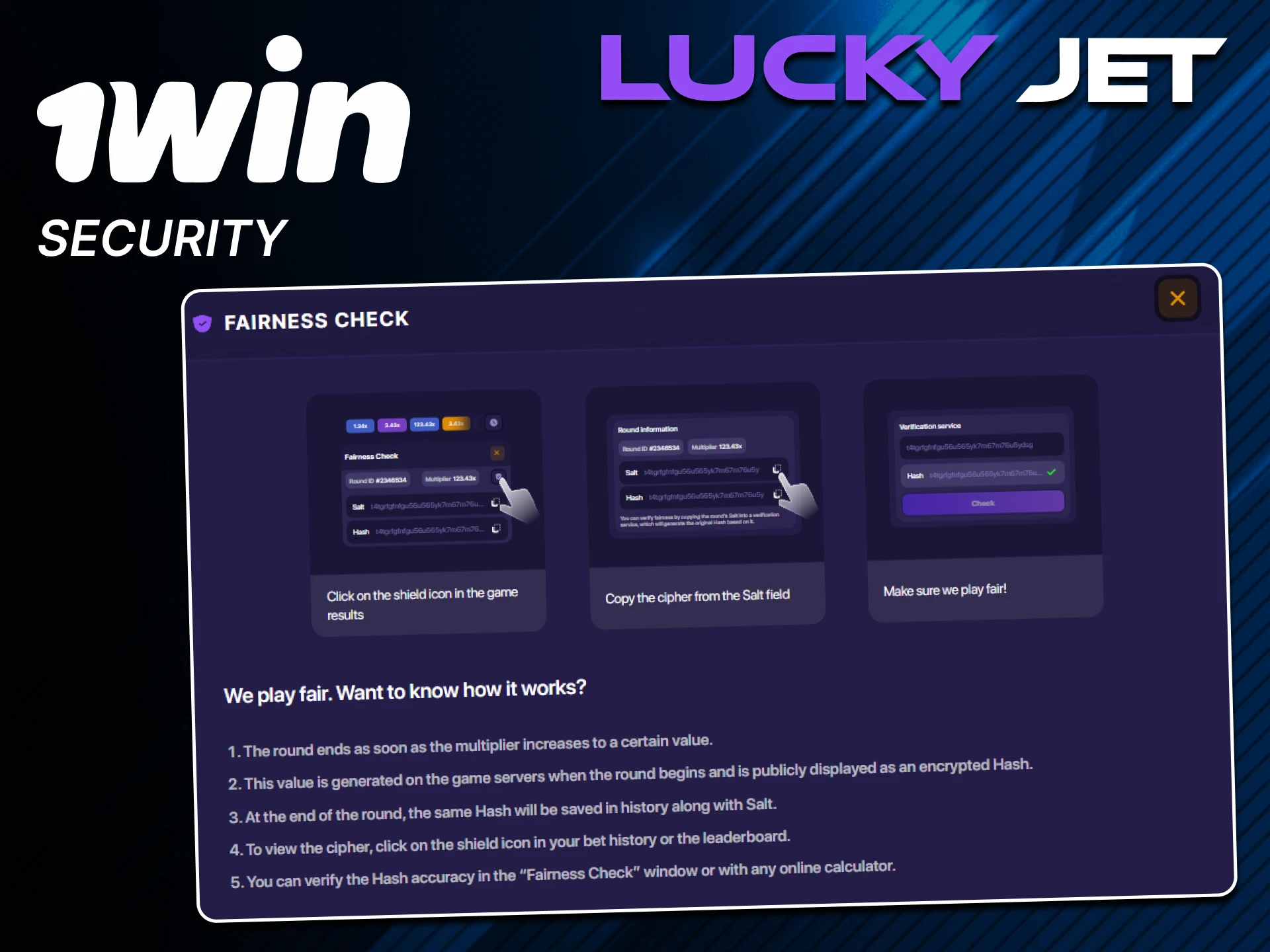 The 1win website will ensure the security of the Lucky Jet game.