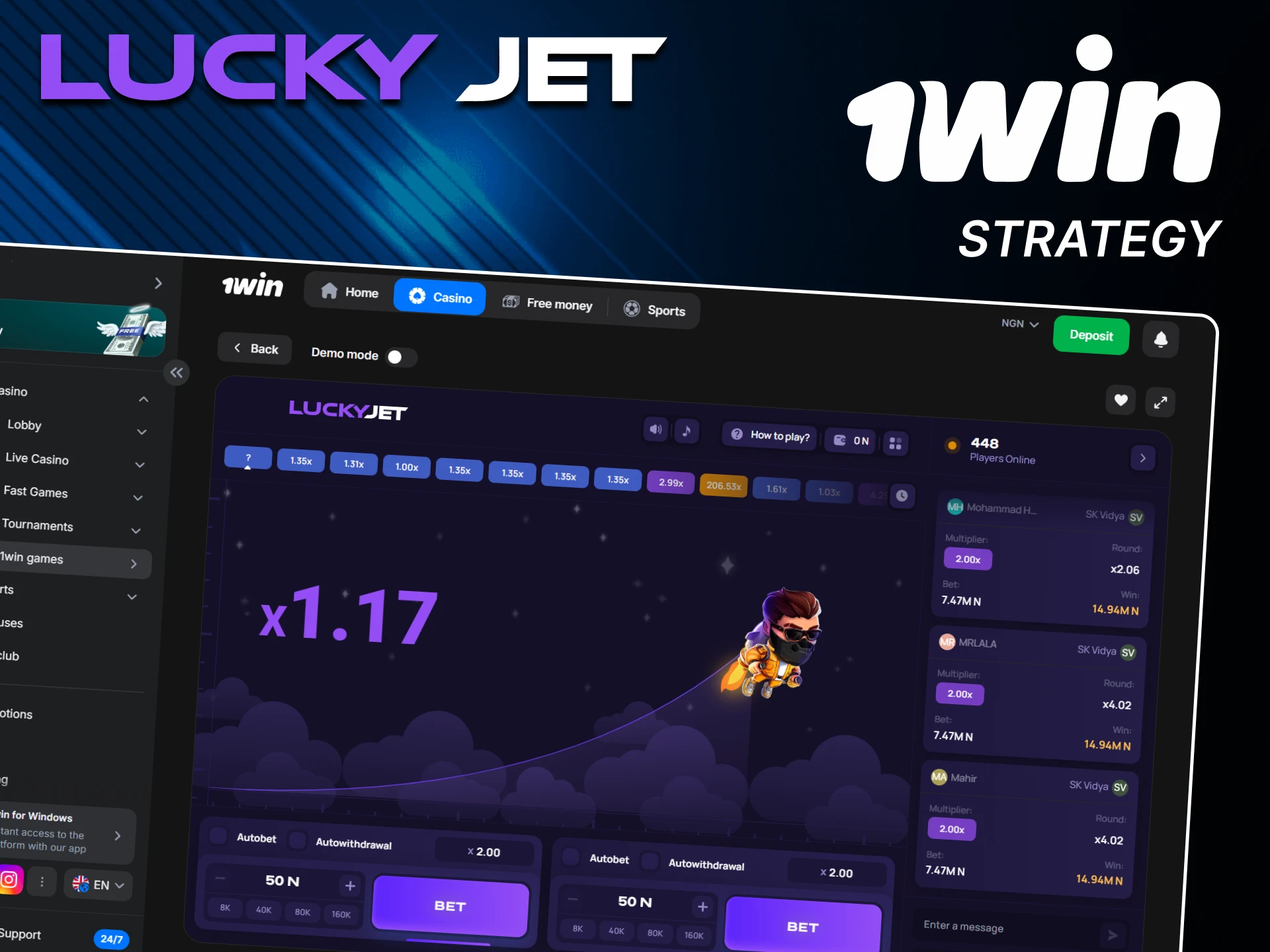 There are top strategies that guarantee the incentive to play Lucky Jet from 1win.