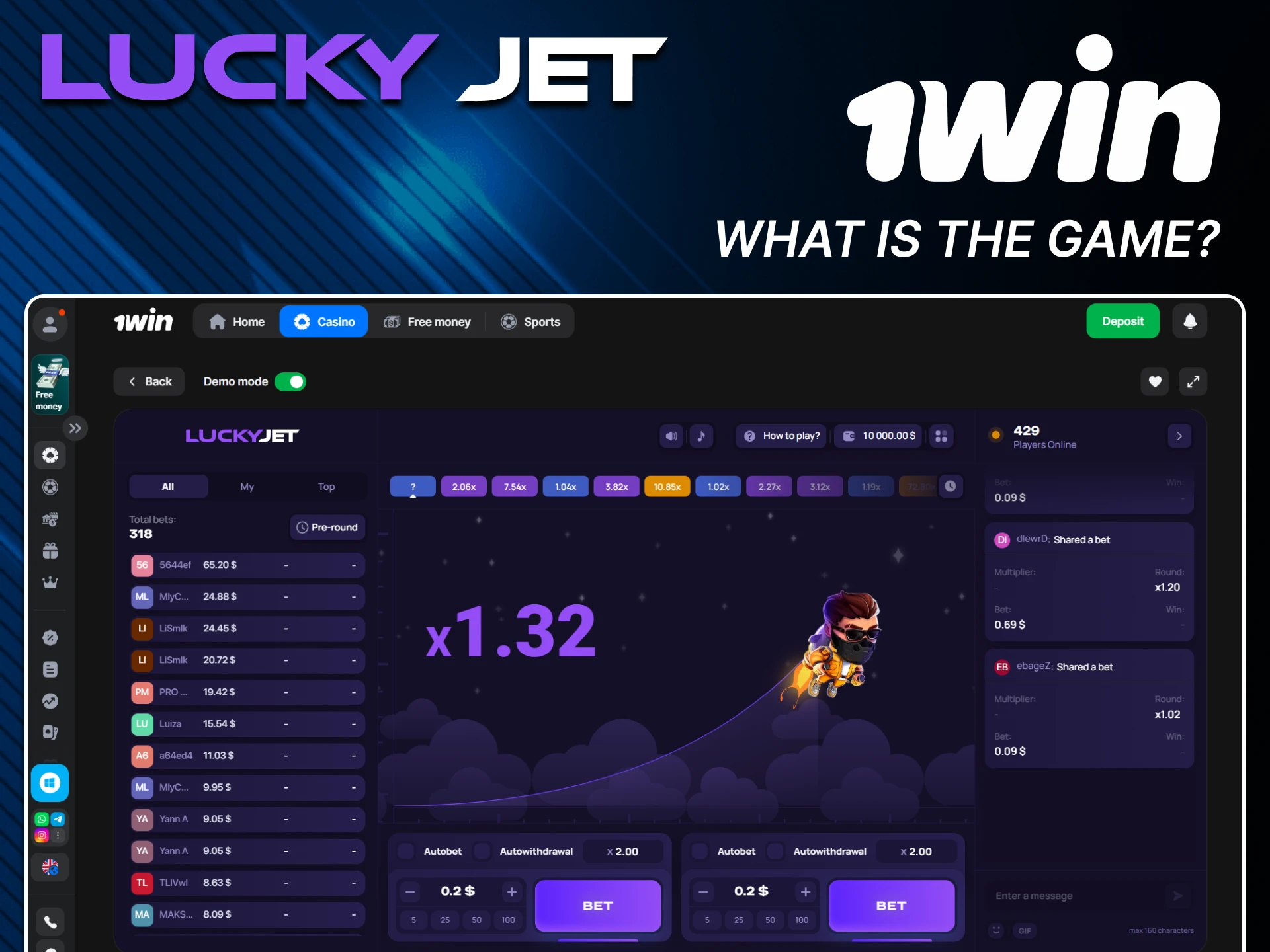 We'll tell you more about the Lucky Jet game from 1win.