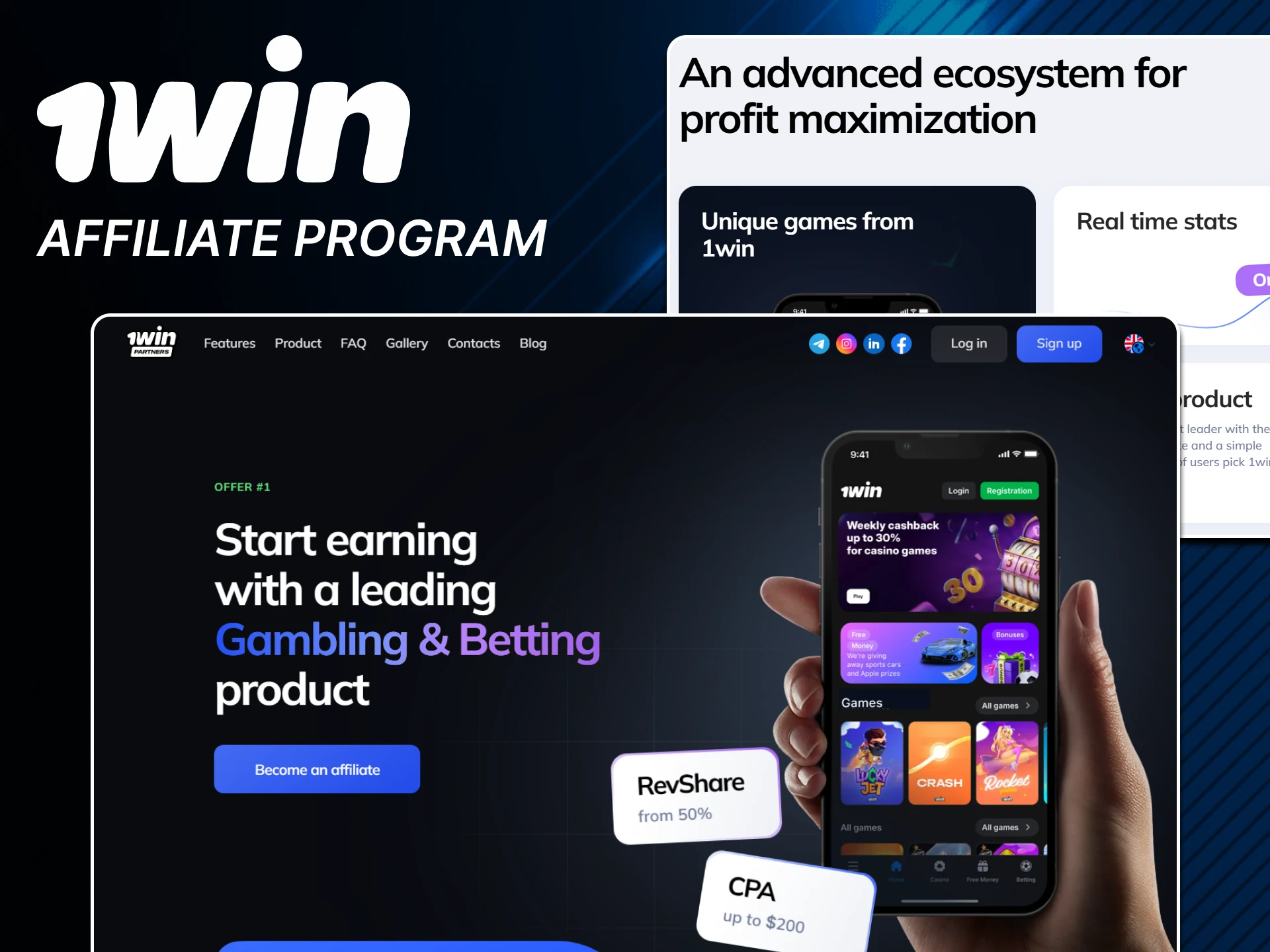 Become a member of the 1win affiliate program.