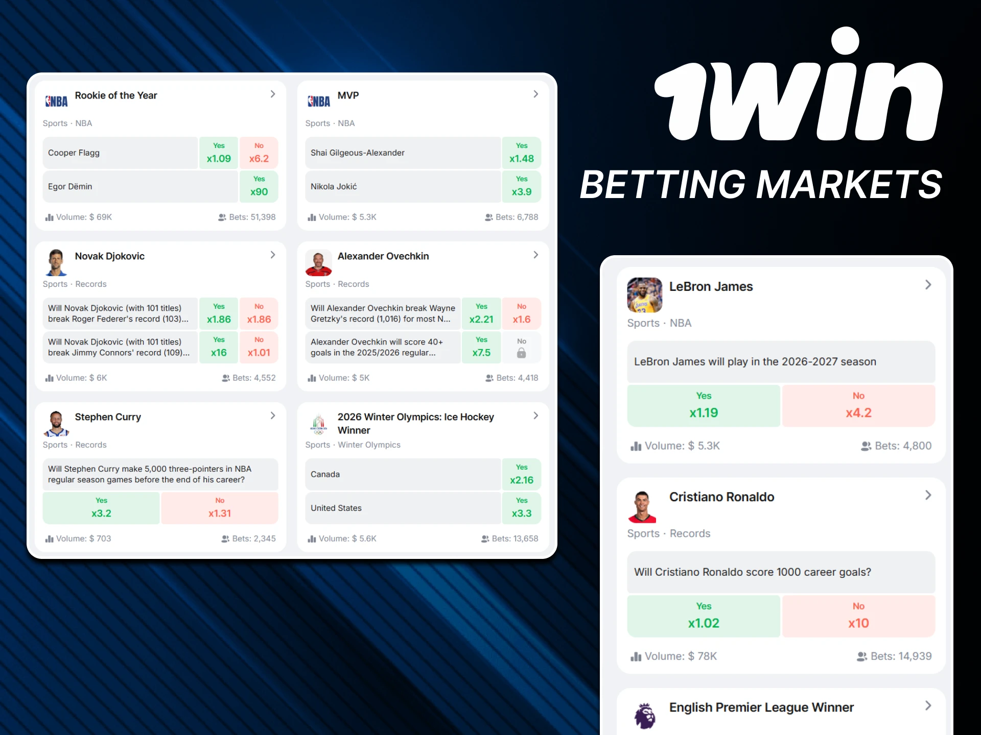 Choose a betting market from 1win.