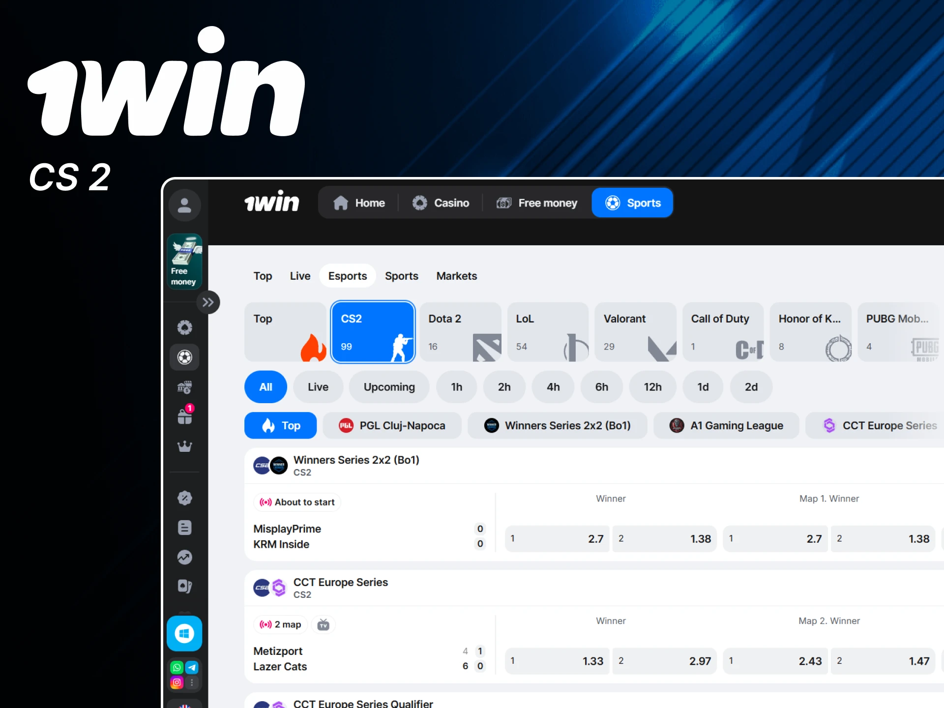 Bet on your favorite team in CS 2 with 1win.