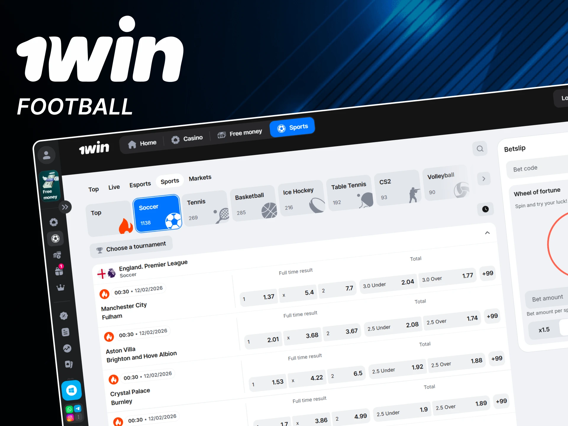 Football is ideal for sports betting with 1win.