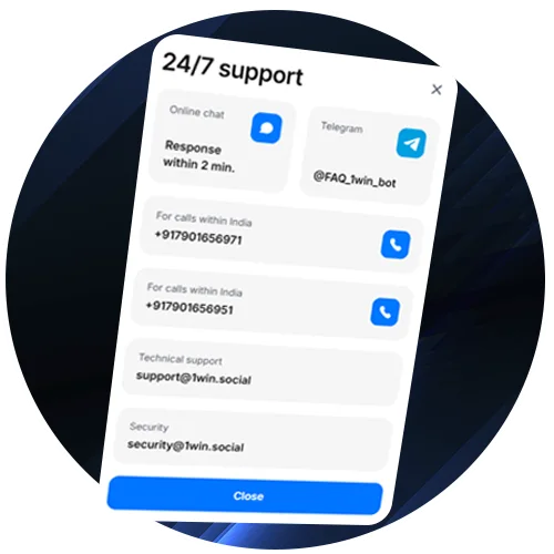 Contact official 1win support via 24/7 live chat.