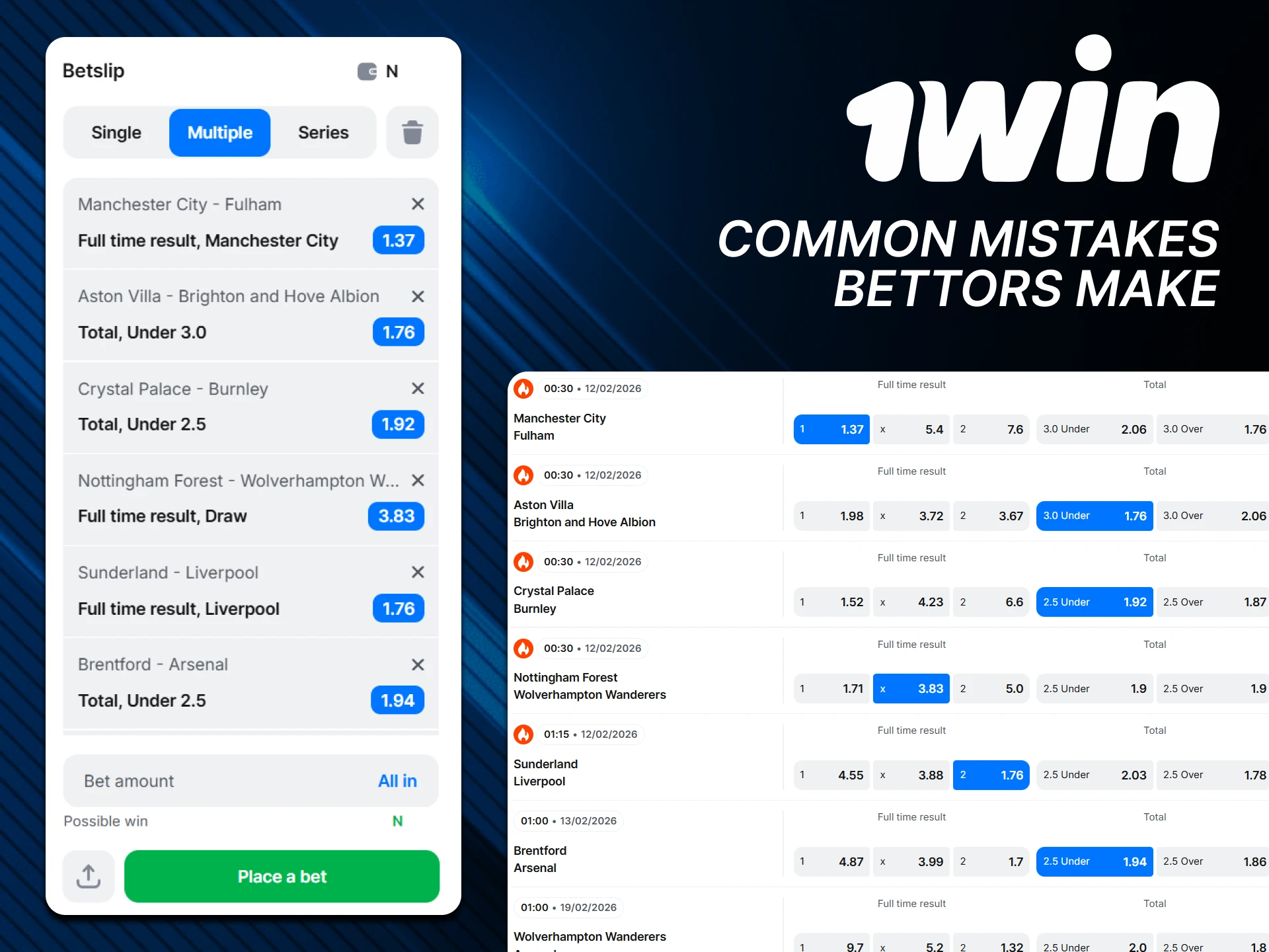 Don't make mistakes when betting on 1win.