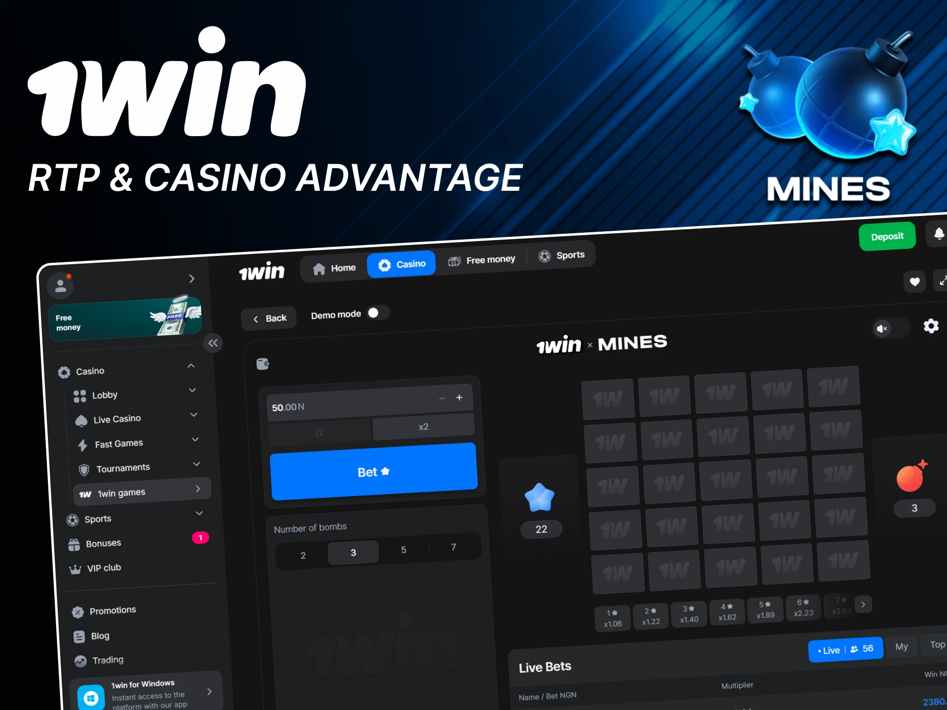 You have a high chance of winning in the game Mines from 1win.