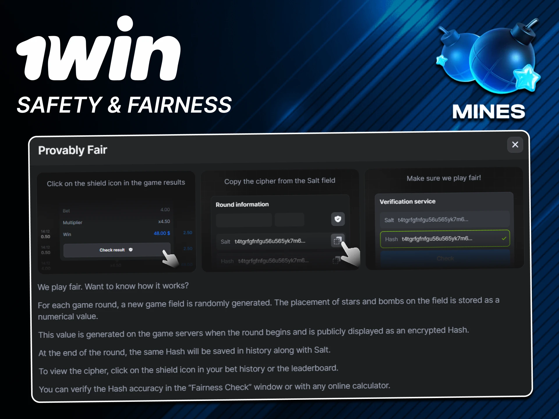 Each round is random in the game Mines from 1win.