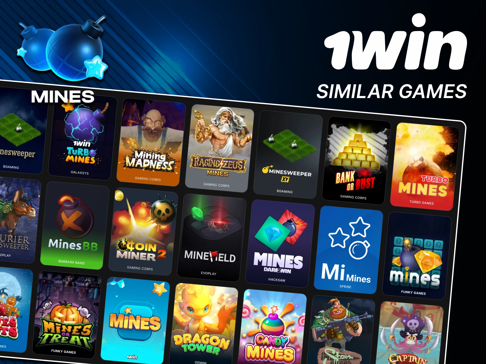 There are similar games to Mines on the 1win website.