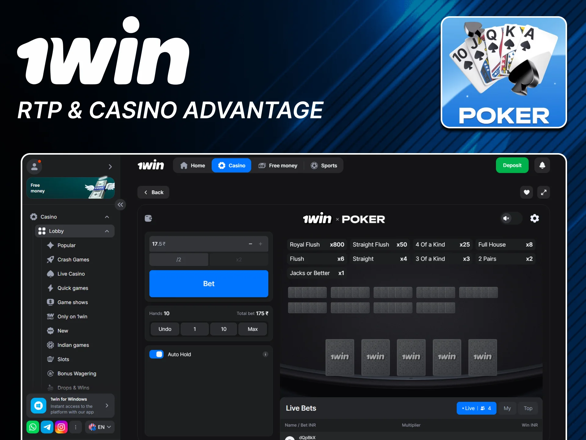 Check Poker RTP on the official 1win platform.
