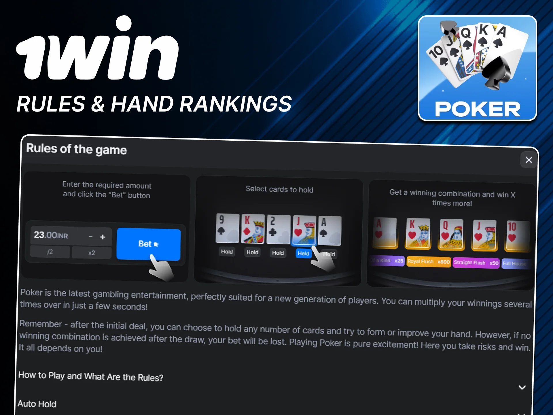 View official 1win Poker rules and hand rankings.