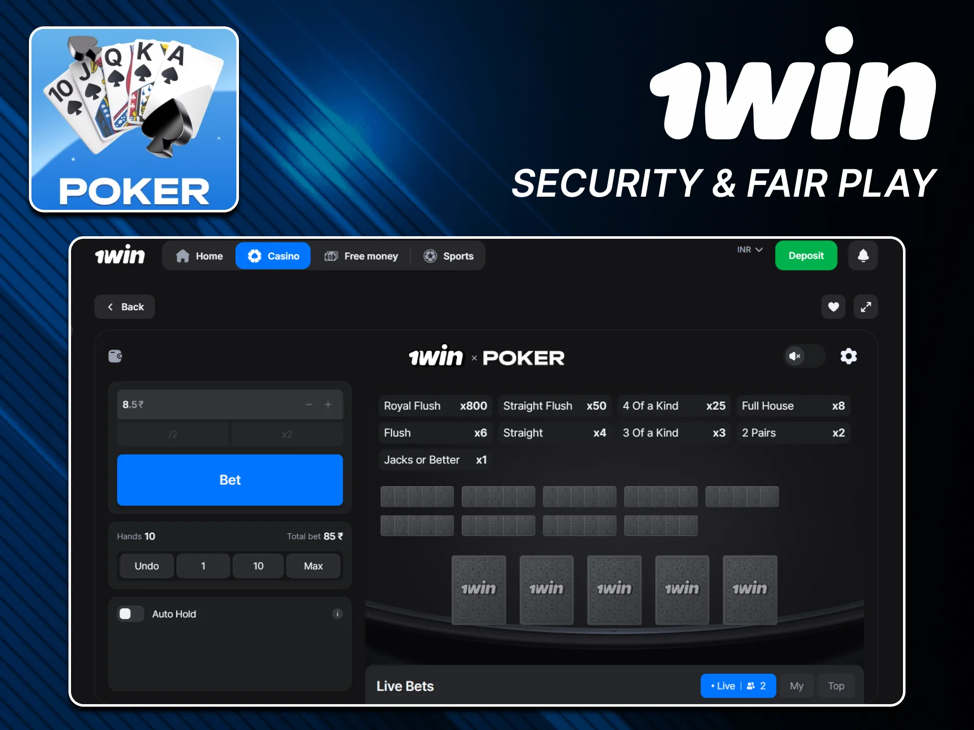 Play secure Poker on the official 1win site.