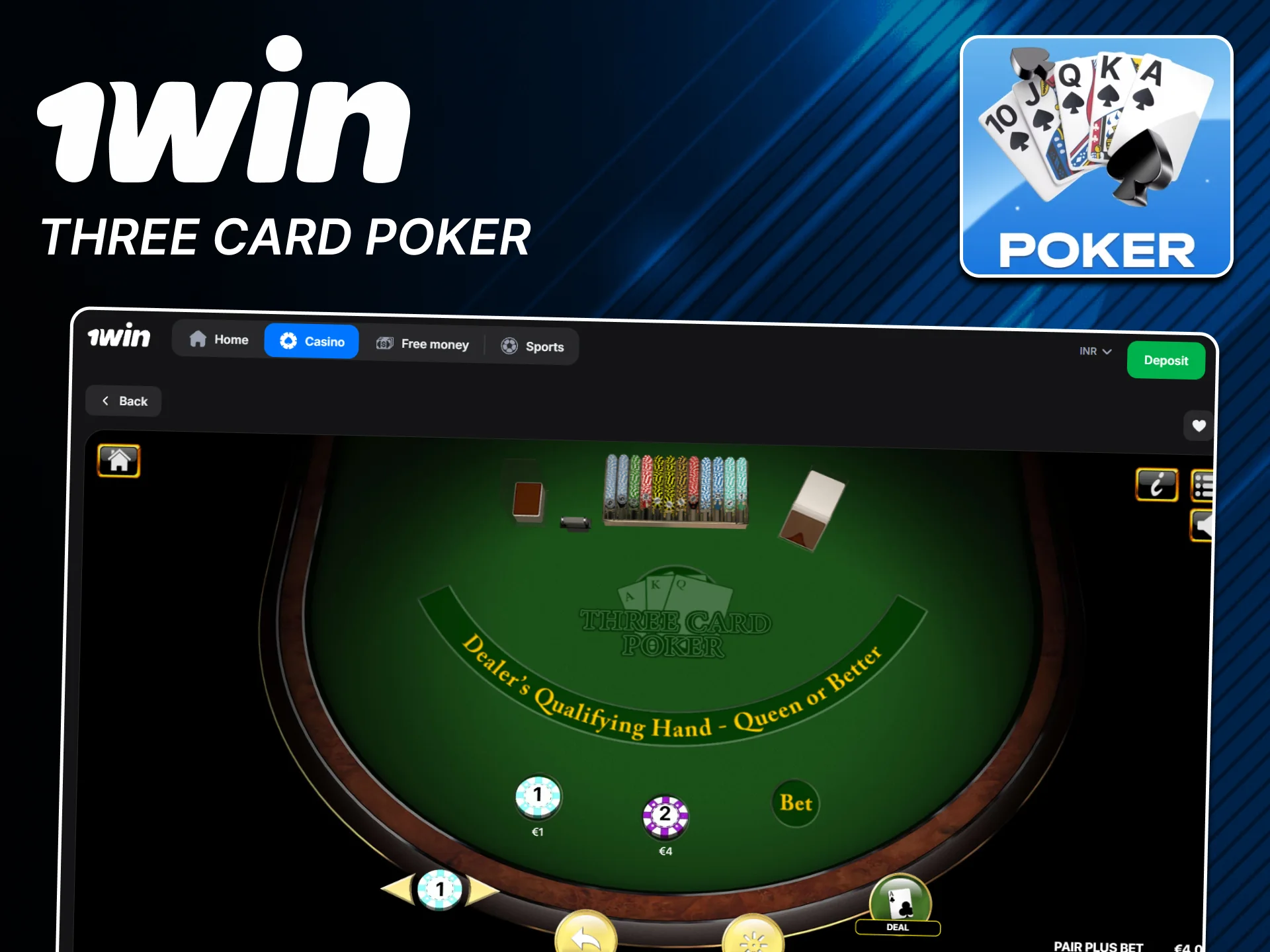 Play Three Card Poker at official 1win India now.
