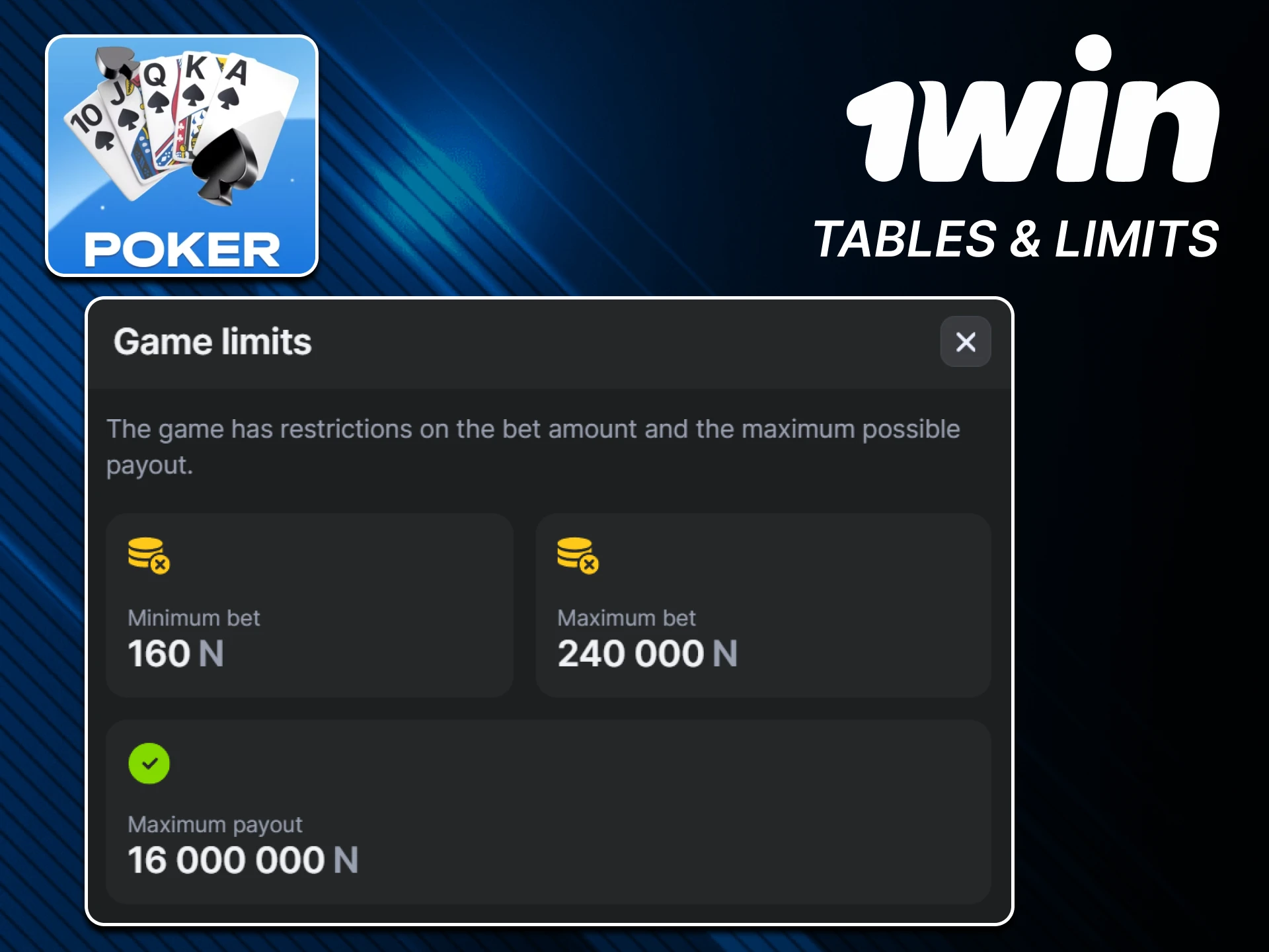 In Poker from 1win there are limits for bets.
