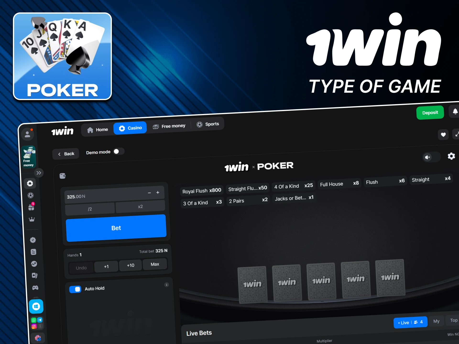 Poker from 1win is a table game.