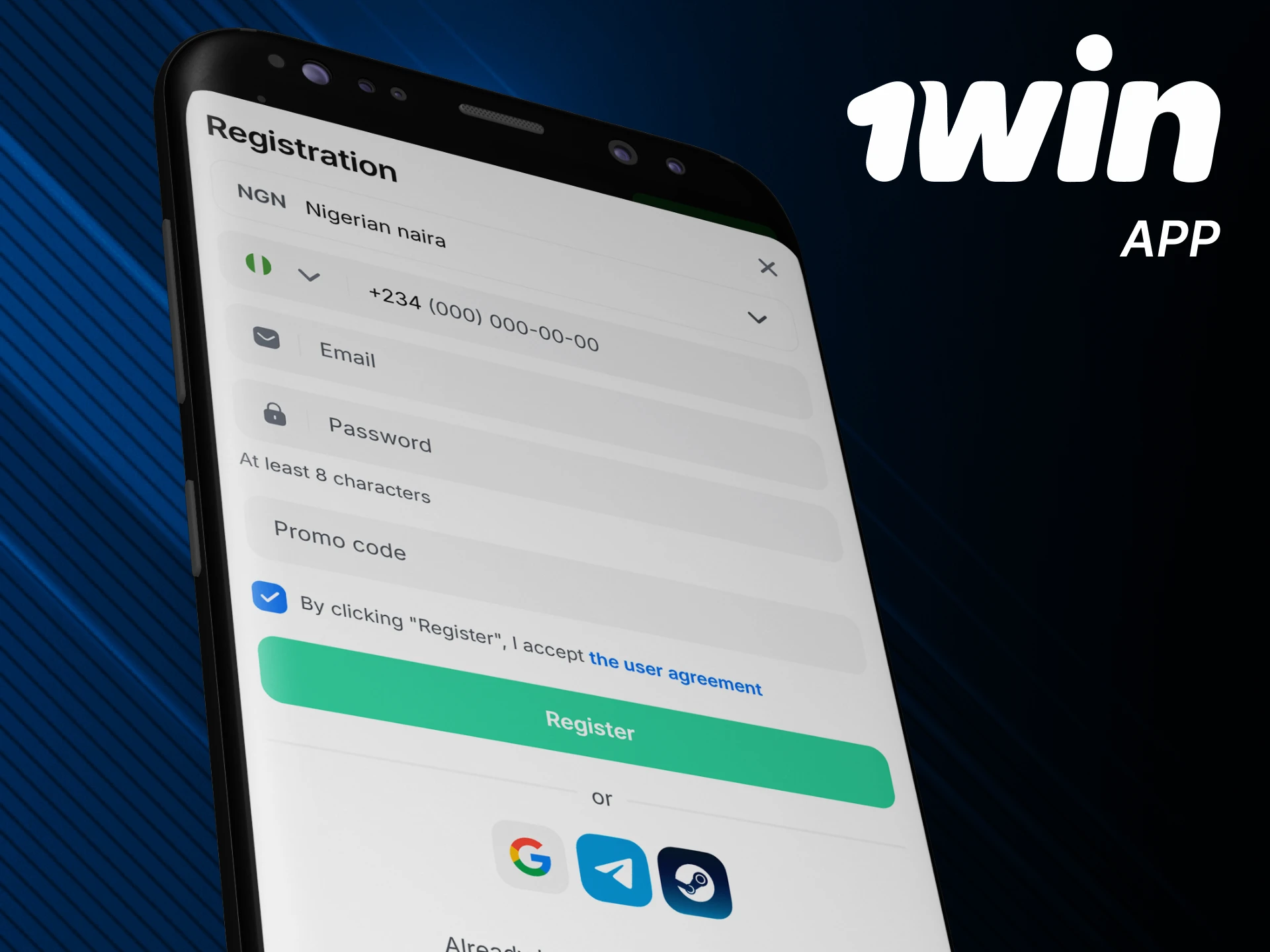 Register in the 1win application.