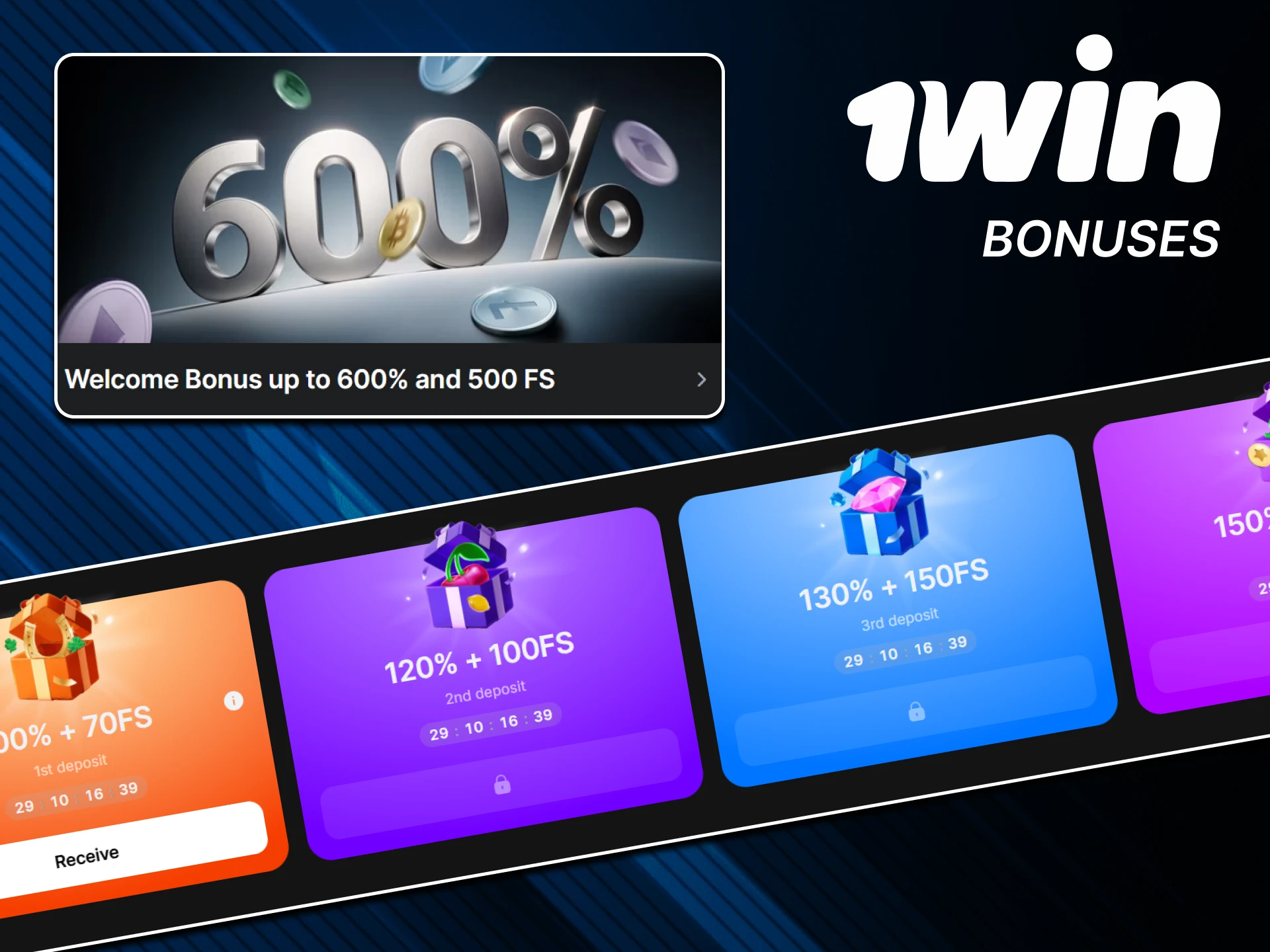 You receive a bonus when registering on the 1win website.