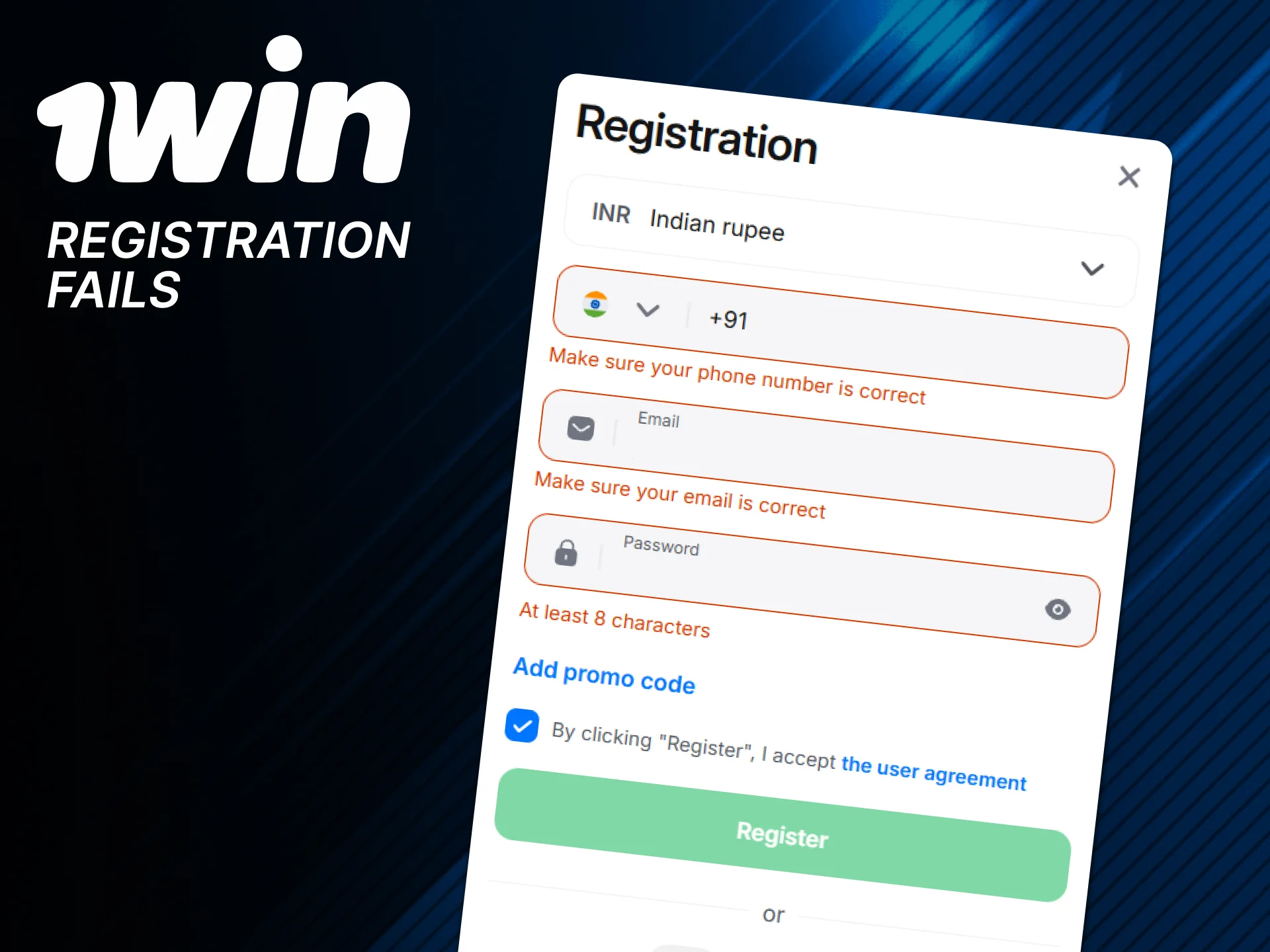 Troubleshoot registration on the official 1win platform.